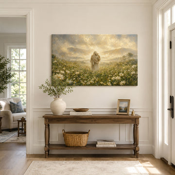 Jesus the Good Shepherd Carrying a Lamb Canvas Print, Christian Home Decor