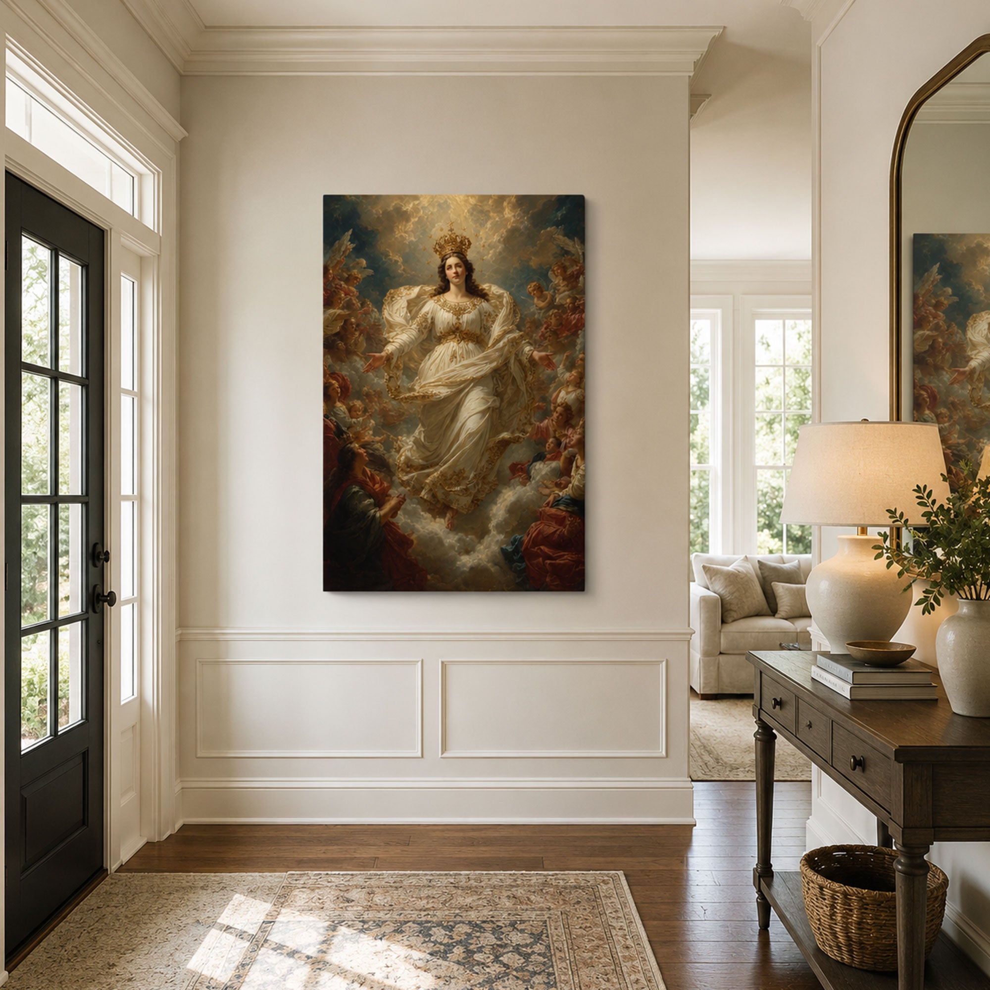 Assumption of Virgin Mary with Angels Canvas Print, Catholic Home Decor