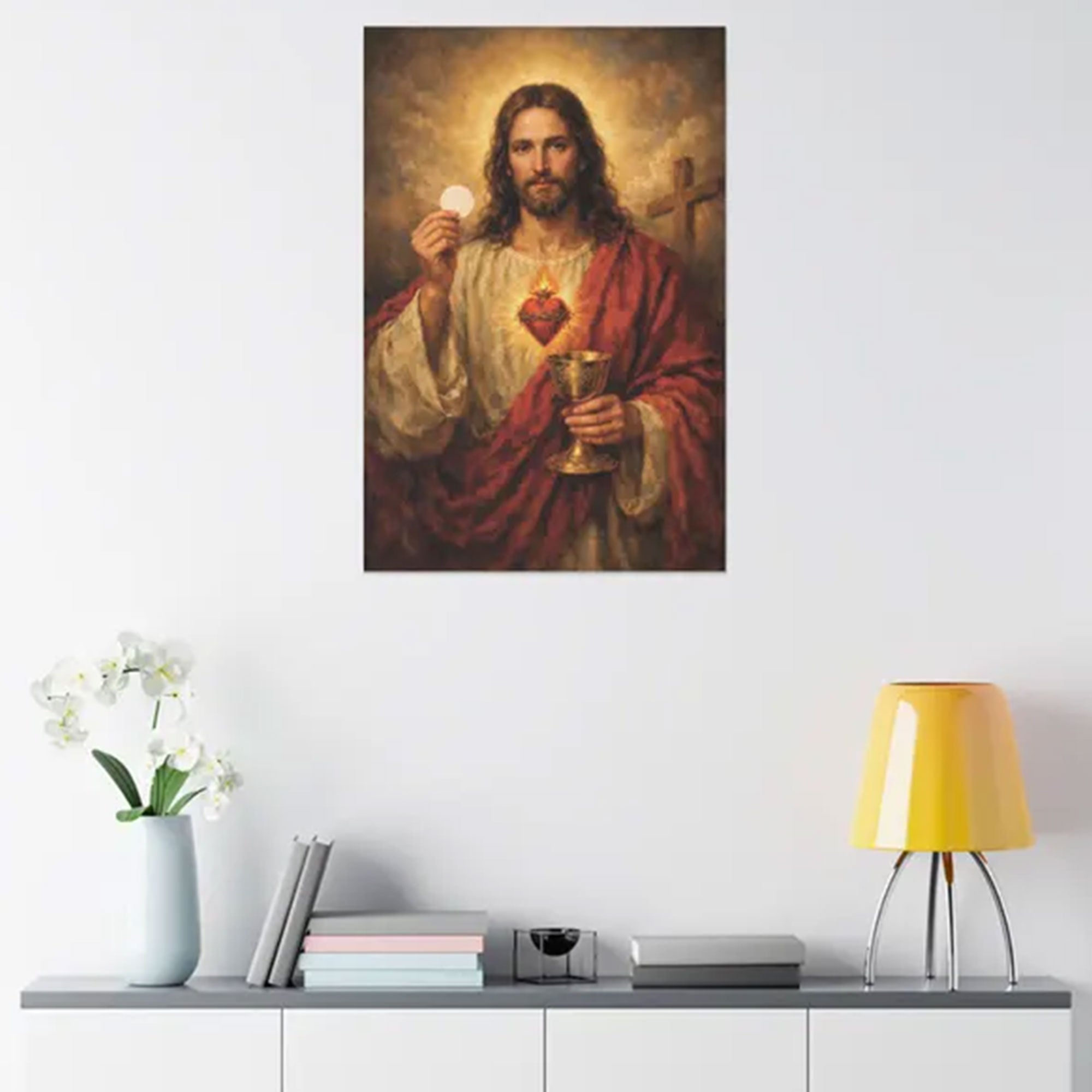 Sacred Heart of Jesus Eucharist Canvas Print, Catholic Wall Art, Holy Communion Christian Faith Decor