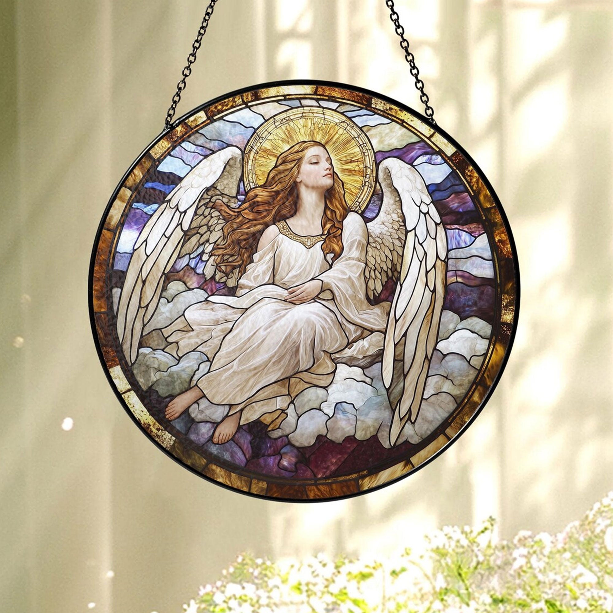 White Angel Glass Suncatcher, Guardian Angel Window Hanging Gift