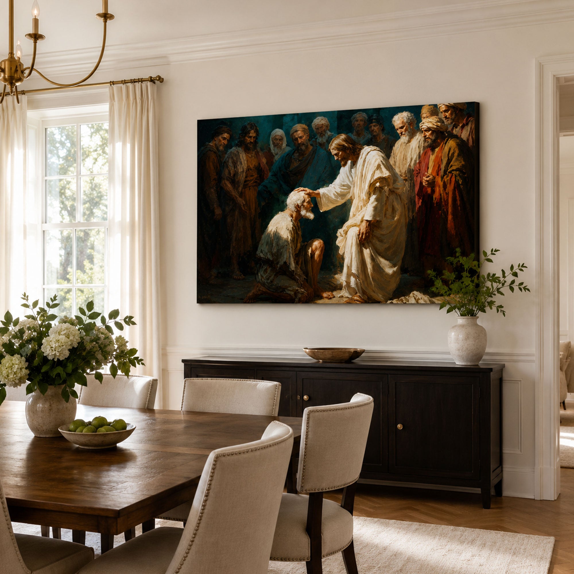 Jesus Healing the Sick Canvas Print, Christian Mercy Wall Art, Biblical Faith Home Decor Gift