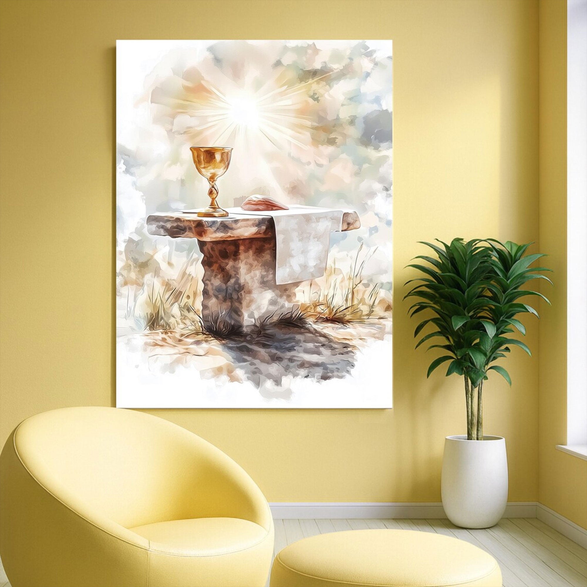 Holy Eucharist Canvas Print, Catholic Chalice Wall Art, First Communion Gift, Religious Faith Home Decor