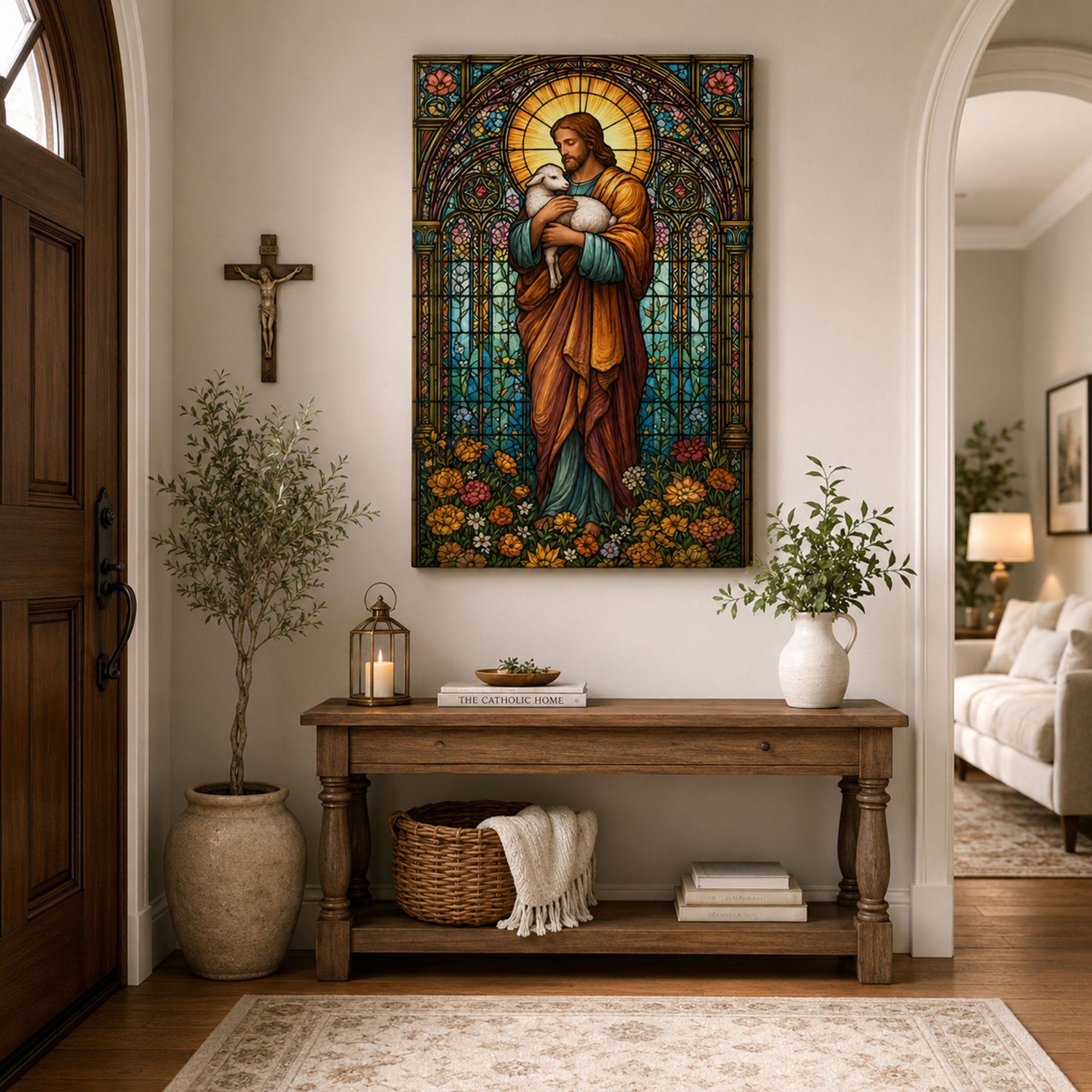 Jesus the Good Shepherd Stained Glass Canvas Print, Christian Home Decor