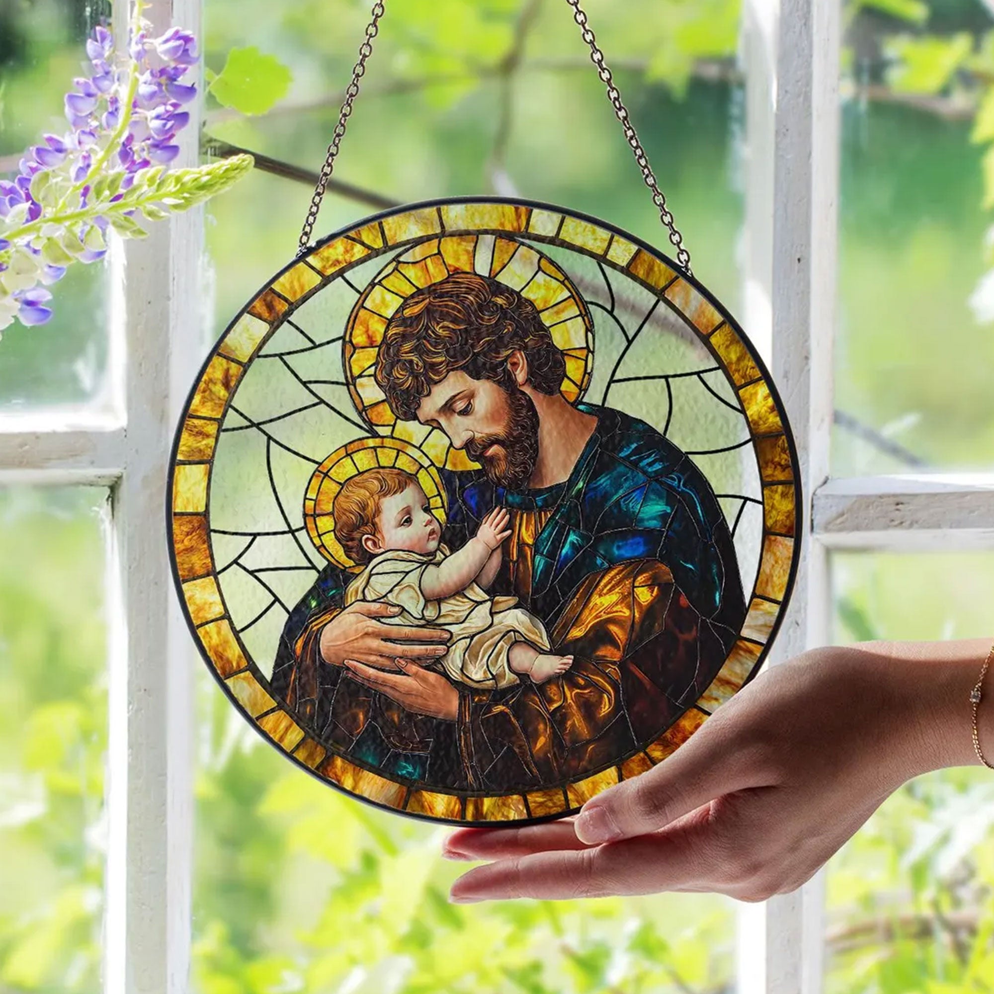 Saint Joseph and Baby Jesus Suncatcher, Catholic Window Decor