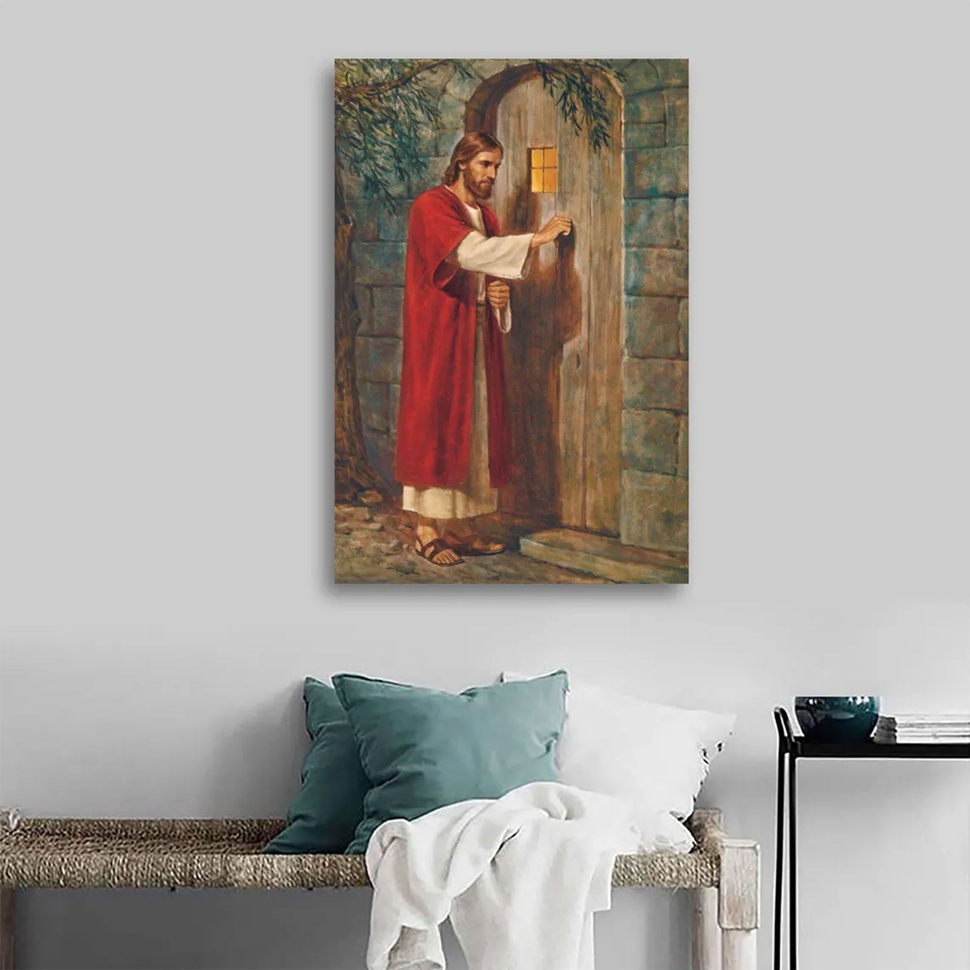 Jesus Knocking on the Door Wall Art Canvas, Christian Faith Decor, Religious Gift for Home