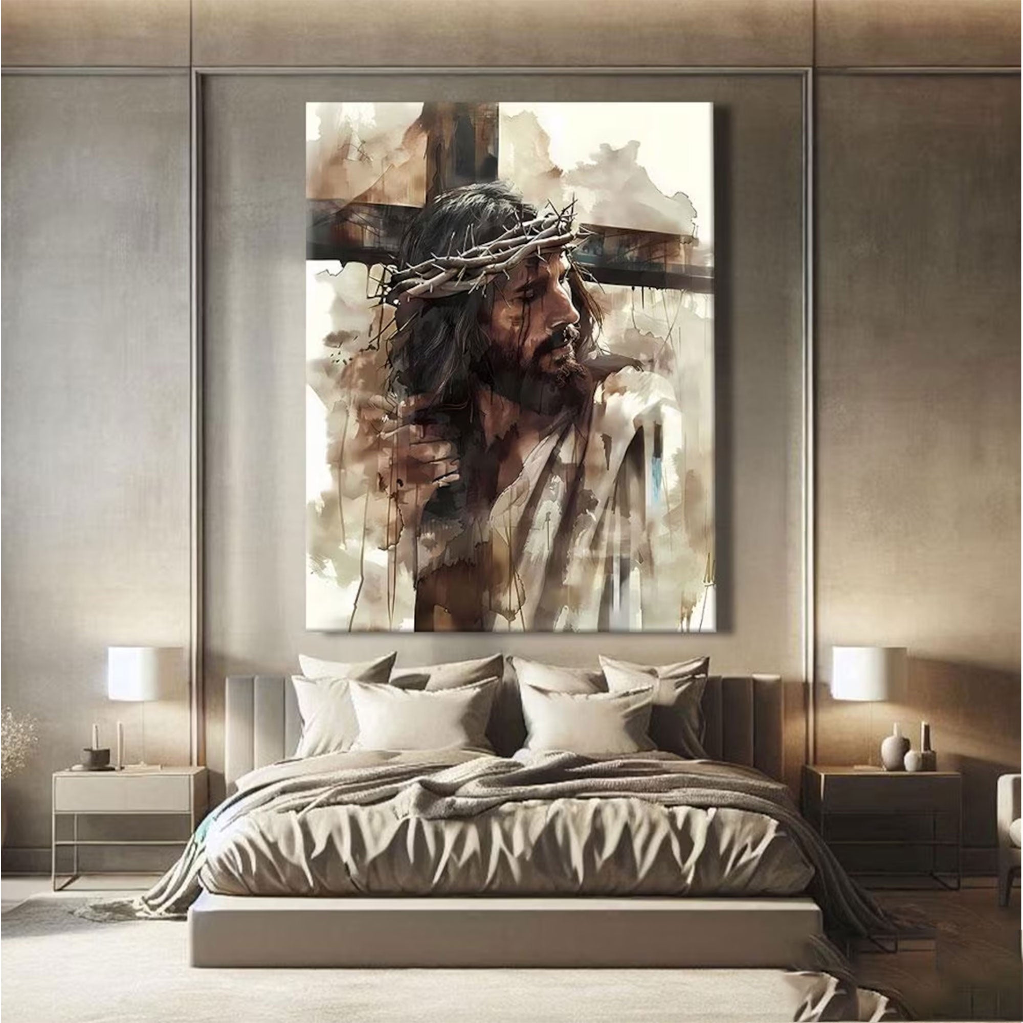 Jesus Portrait Canvas, Dramatic Christian Wall Art, Religious Home Decor