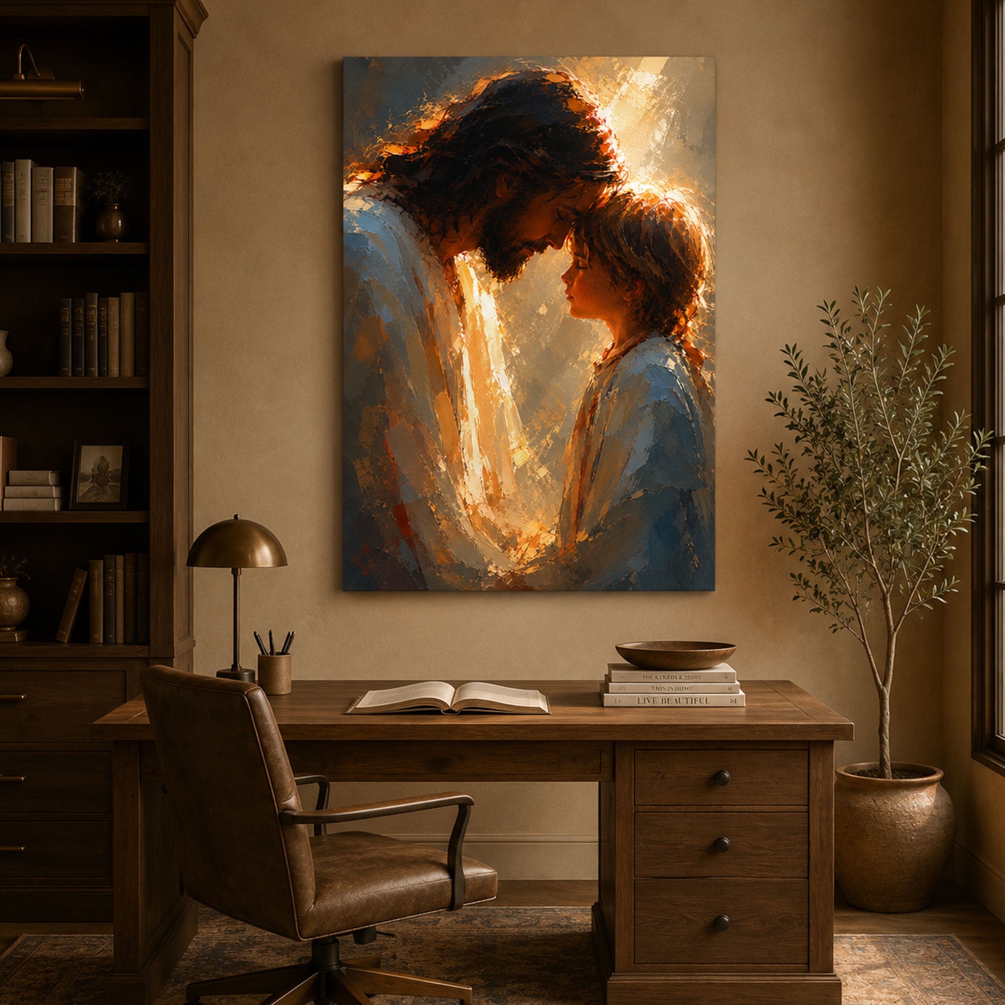 Jesus with Child Canvas Print, Christian Love Wall Art, Peaceful Faith Home Decor