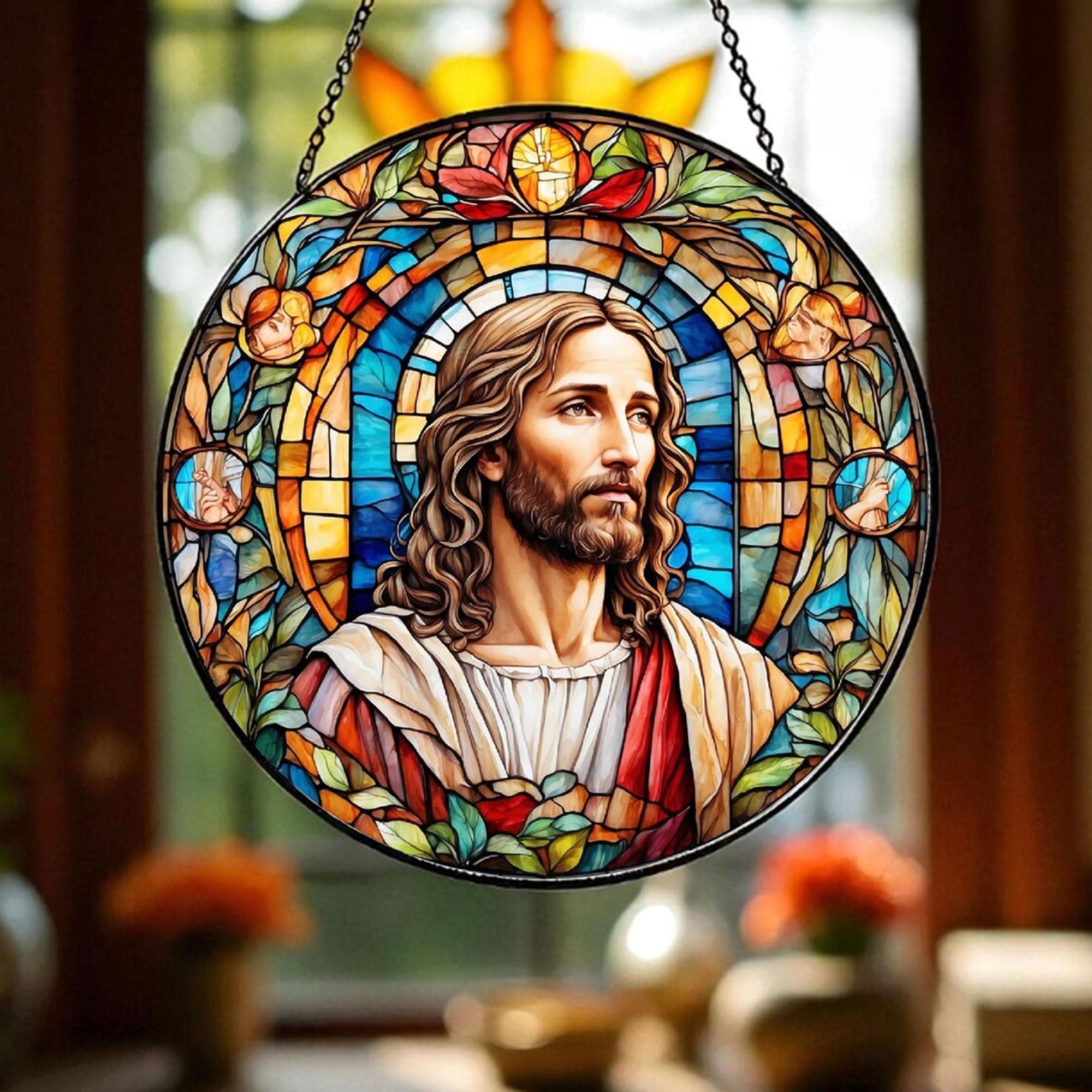 Jesus Christ Suncatcher, Christian Stained Glass Suncatcher, Religious Home Decor, Christian Gift, Religious Window Hanging, Memorial Gift