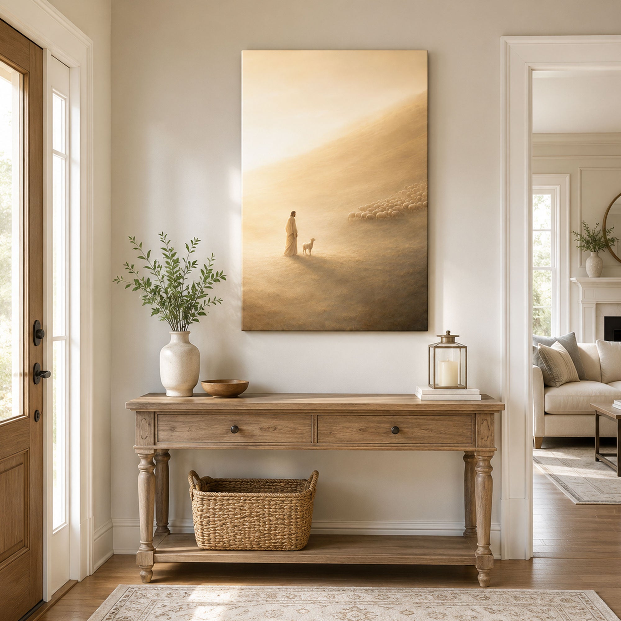 The Shepherd and the One Lamb Canvas Print, Golden Christian Decor