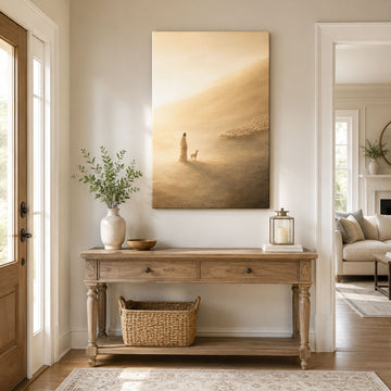 The Shepherd and the One Lamb Canvas Print, Golden Christian Decor