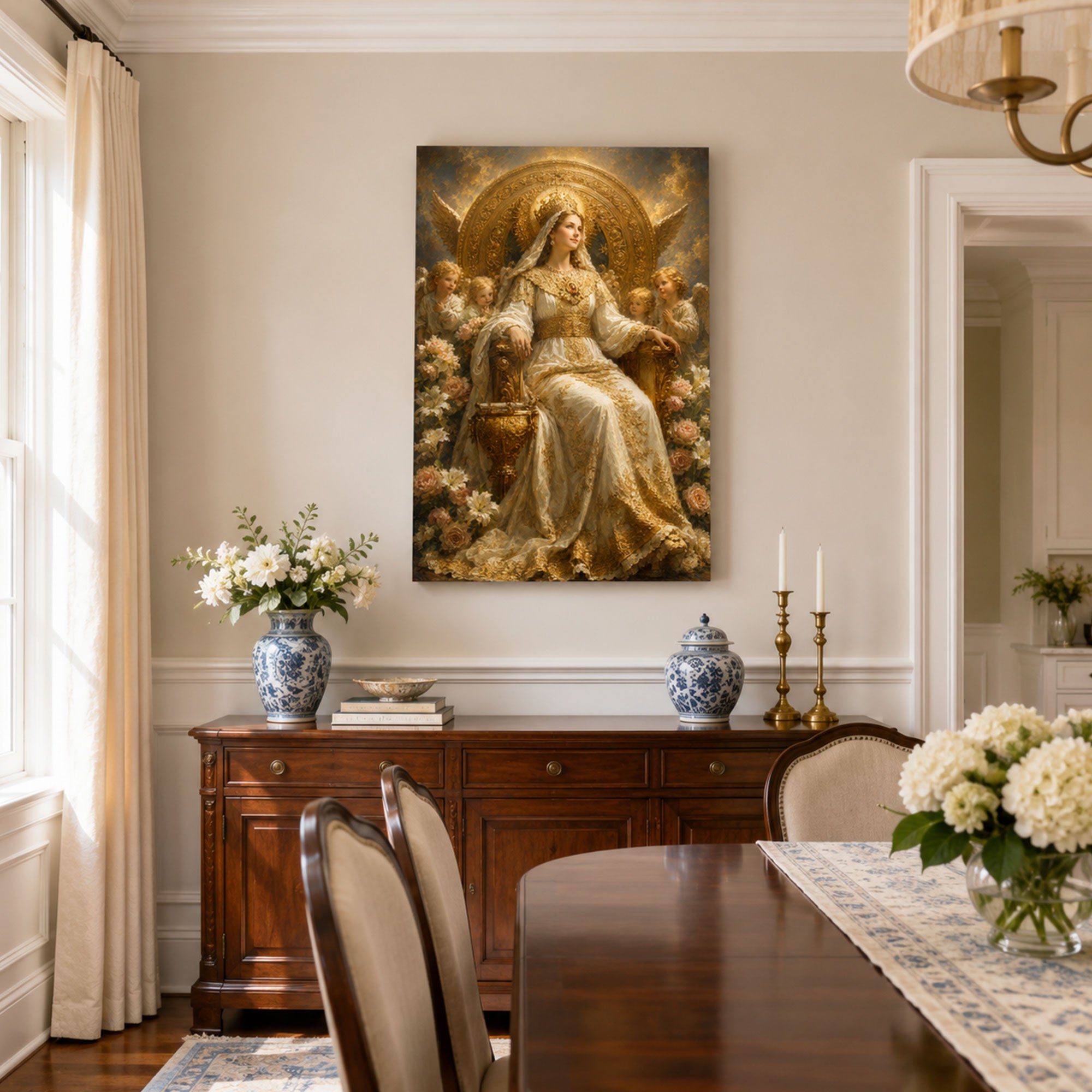 Queen of Heaven Enthroned Canvas Print, Catholic Home Decor