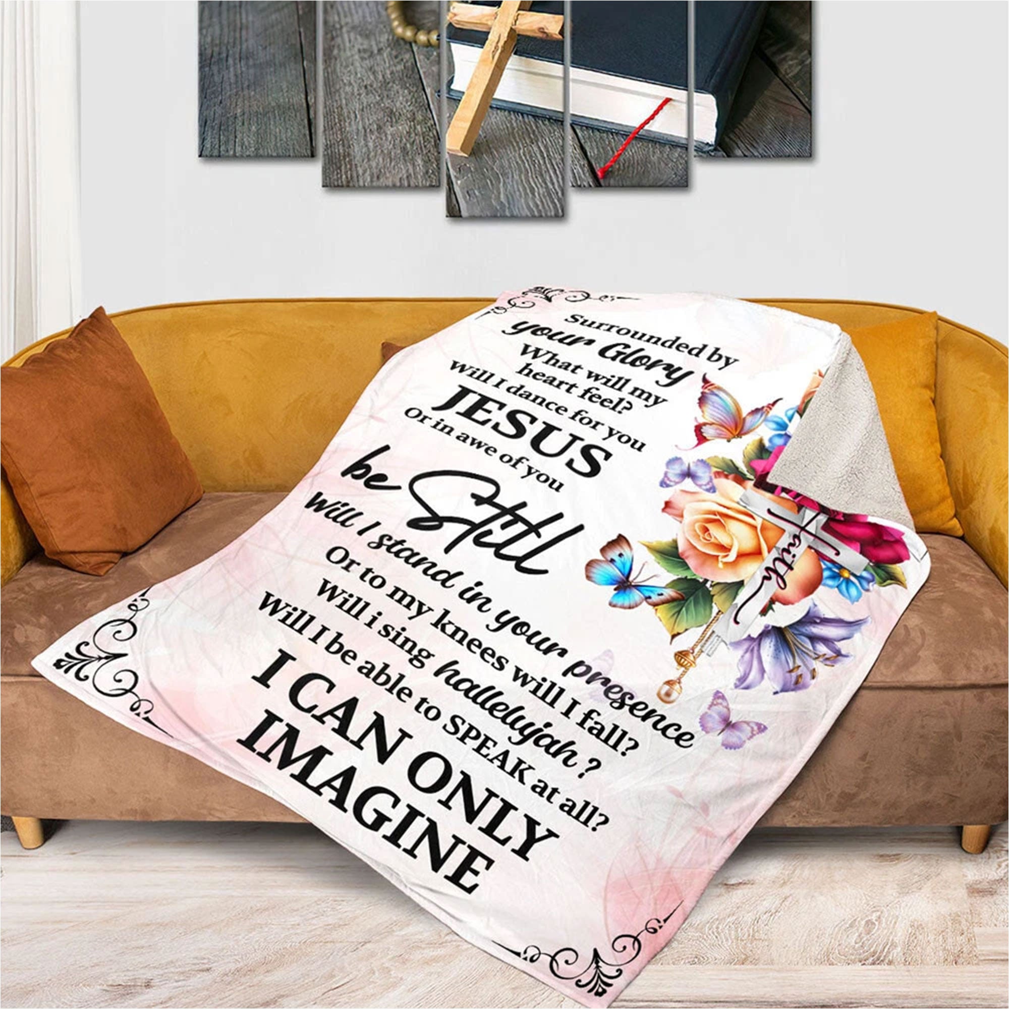 Will I Dance For You Jesus Fleece Blanket, Floral Cross Blanket, Christian Faith Throw, Inspirational Religious Gift, Home Decor