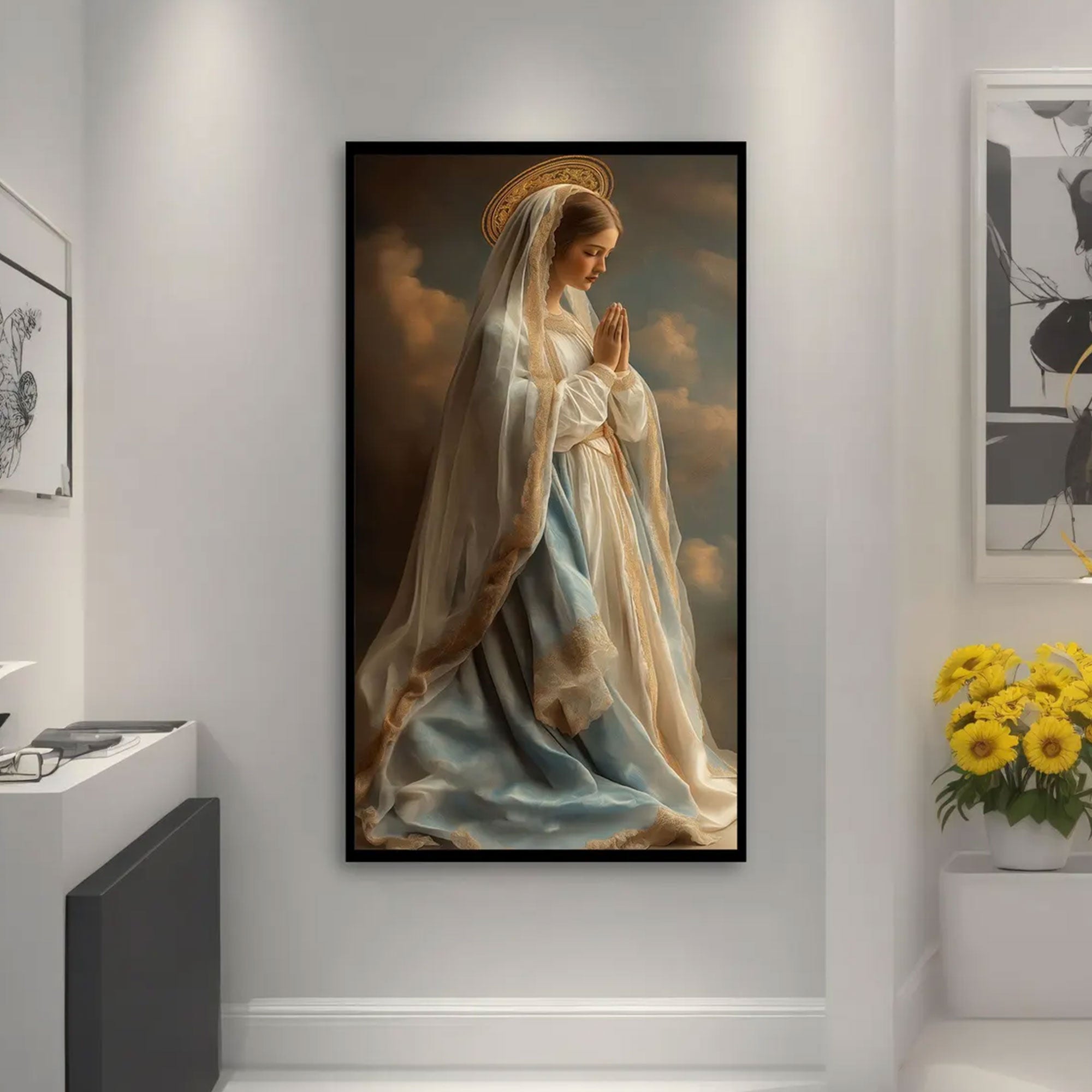 Praying Virgin Mary Canvas Print, Holy Mother Catholic Wall Art, Blessed Mother Faith Decor