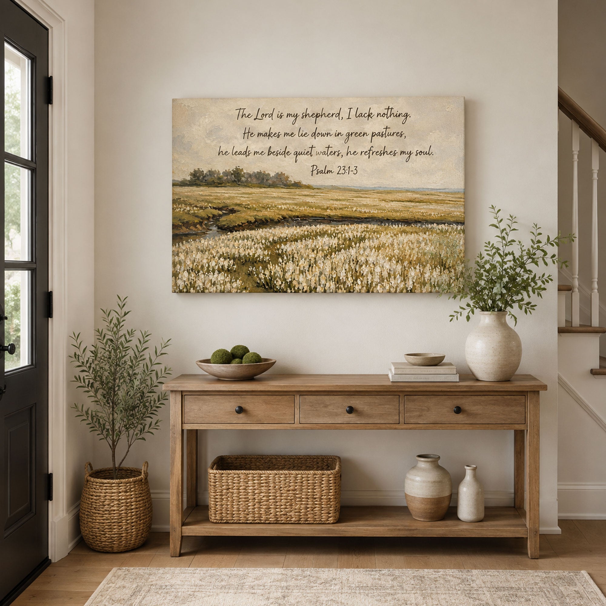 The Lord Is My Shepherd Canvas Print, Psalm 23:1-3 Bible Verse, Christian Wall Decor