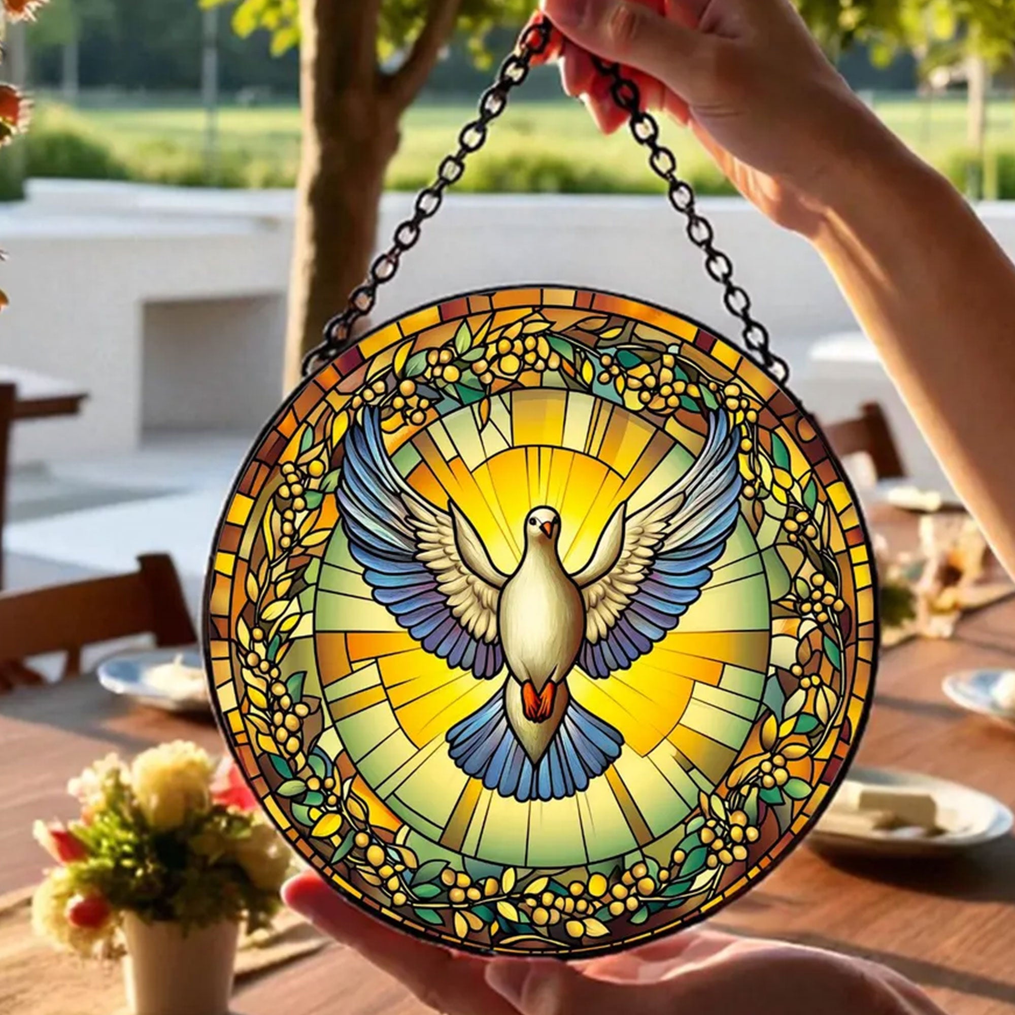 Dove Stained Glass Suncatcher, Holy Spirit Window Hanging, Religious Easter Decor Gift