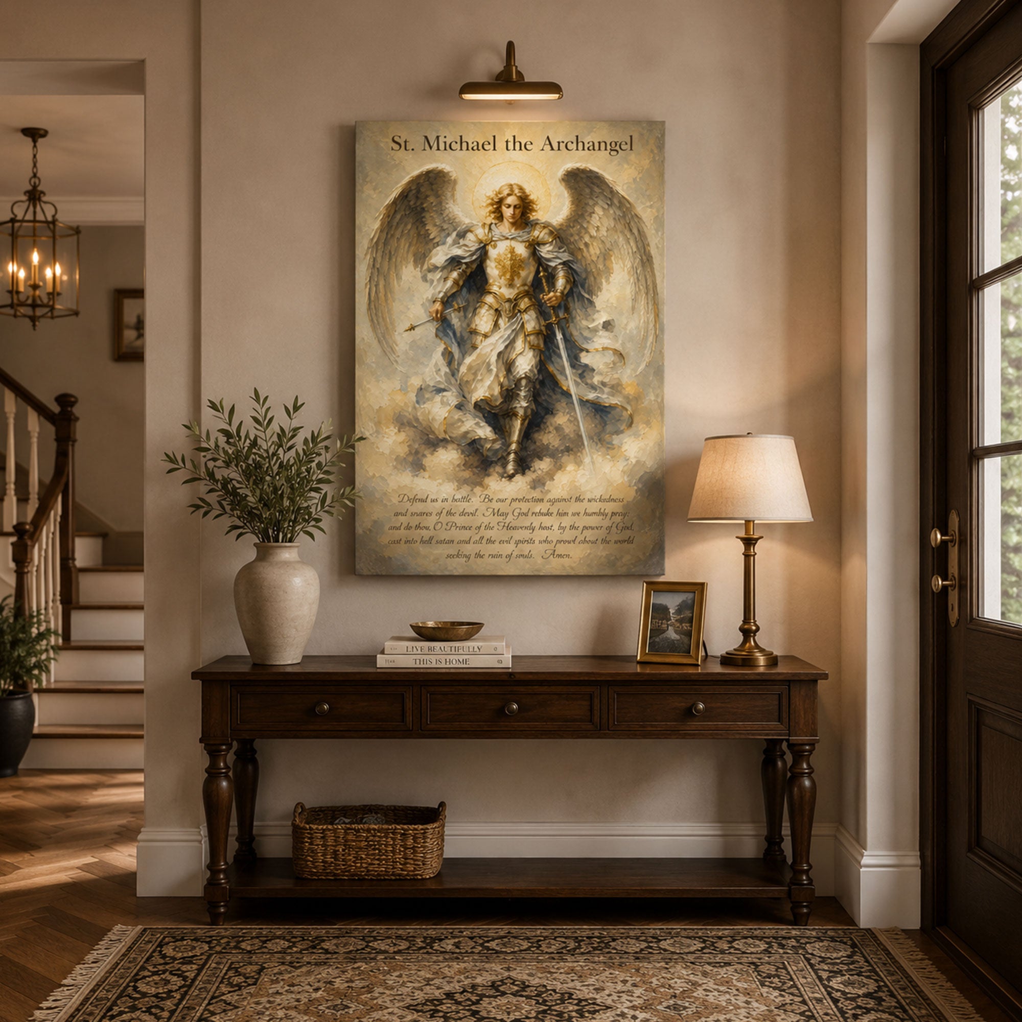 St. Michael the Archangel Prayer Canvas Print, Catholic Angel Wall Art, Faith Home Decor Gift