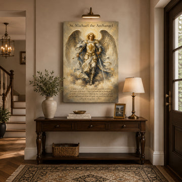 St. Michael the Archangel Prayer Canvas Print, Catholic Angel Wall Art, Faith Home Decor Gift