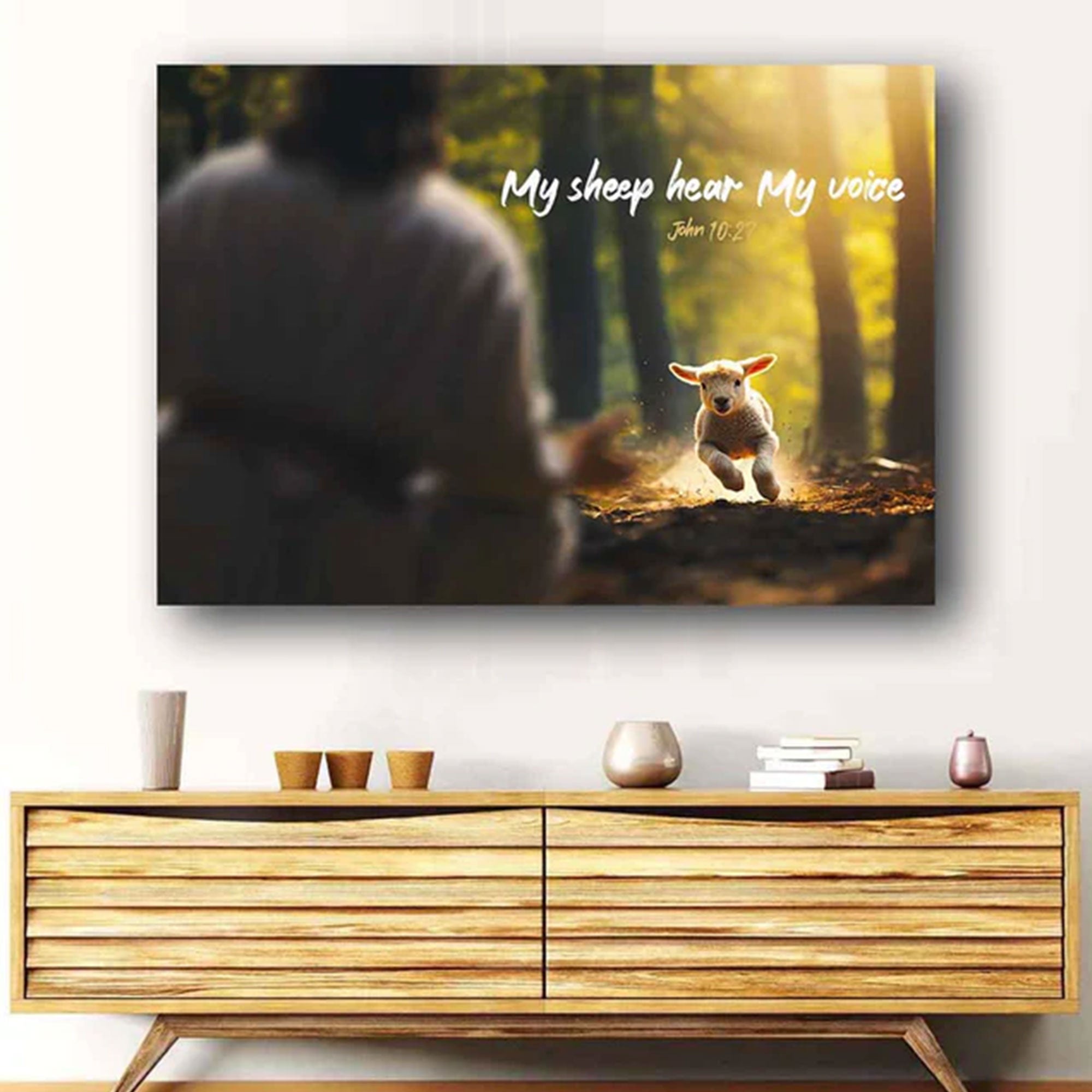 “My Sheep Hear My Voice” Canvas Print, Christian Shepherd Wall Art, Jesus Faith Decor, Inspirational Scripture Artwork