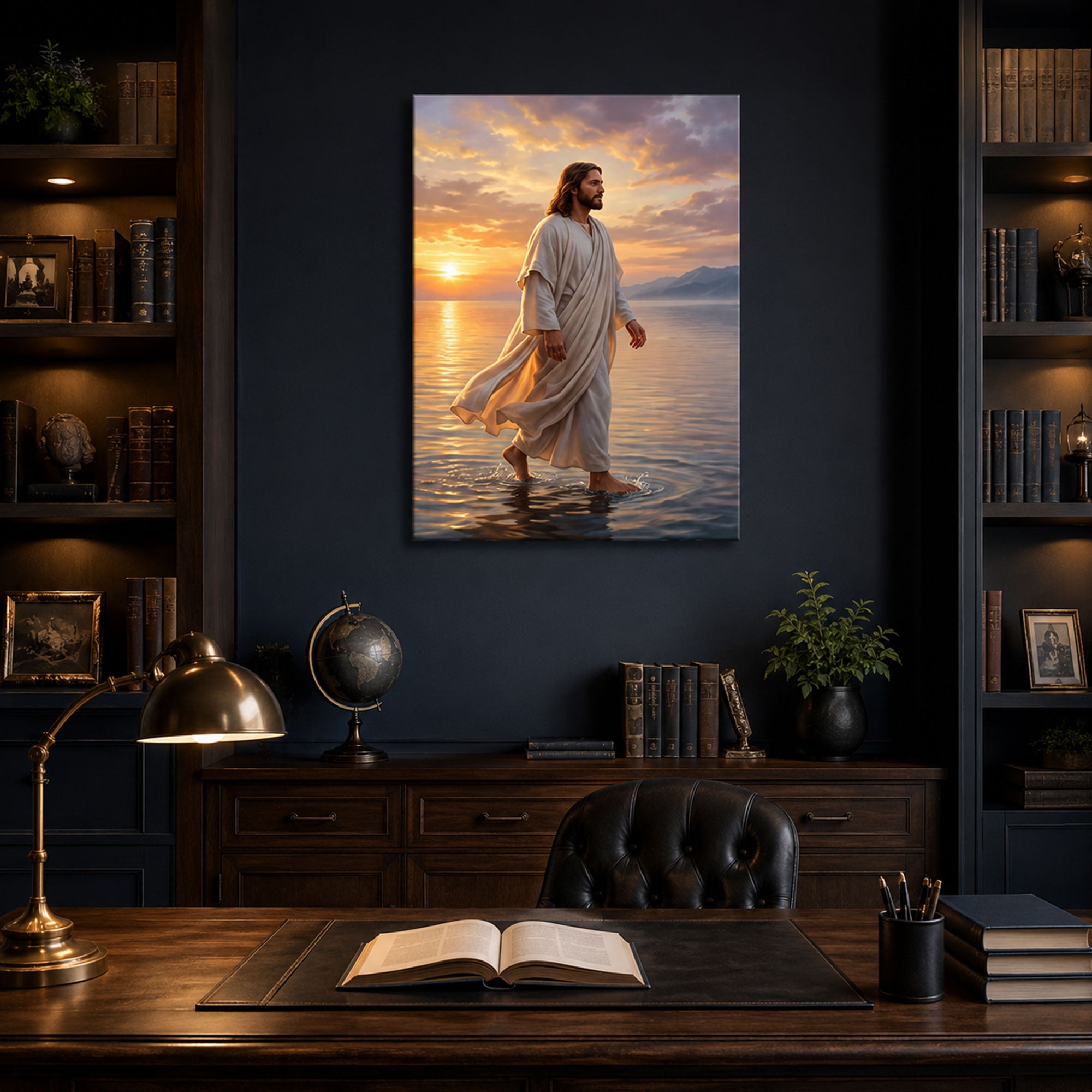 Jesus Walking on Water Canvas Wall Art, Religious Christian Home Decor, Faith Inspired Artwork