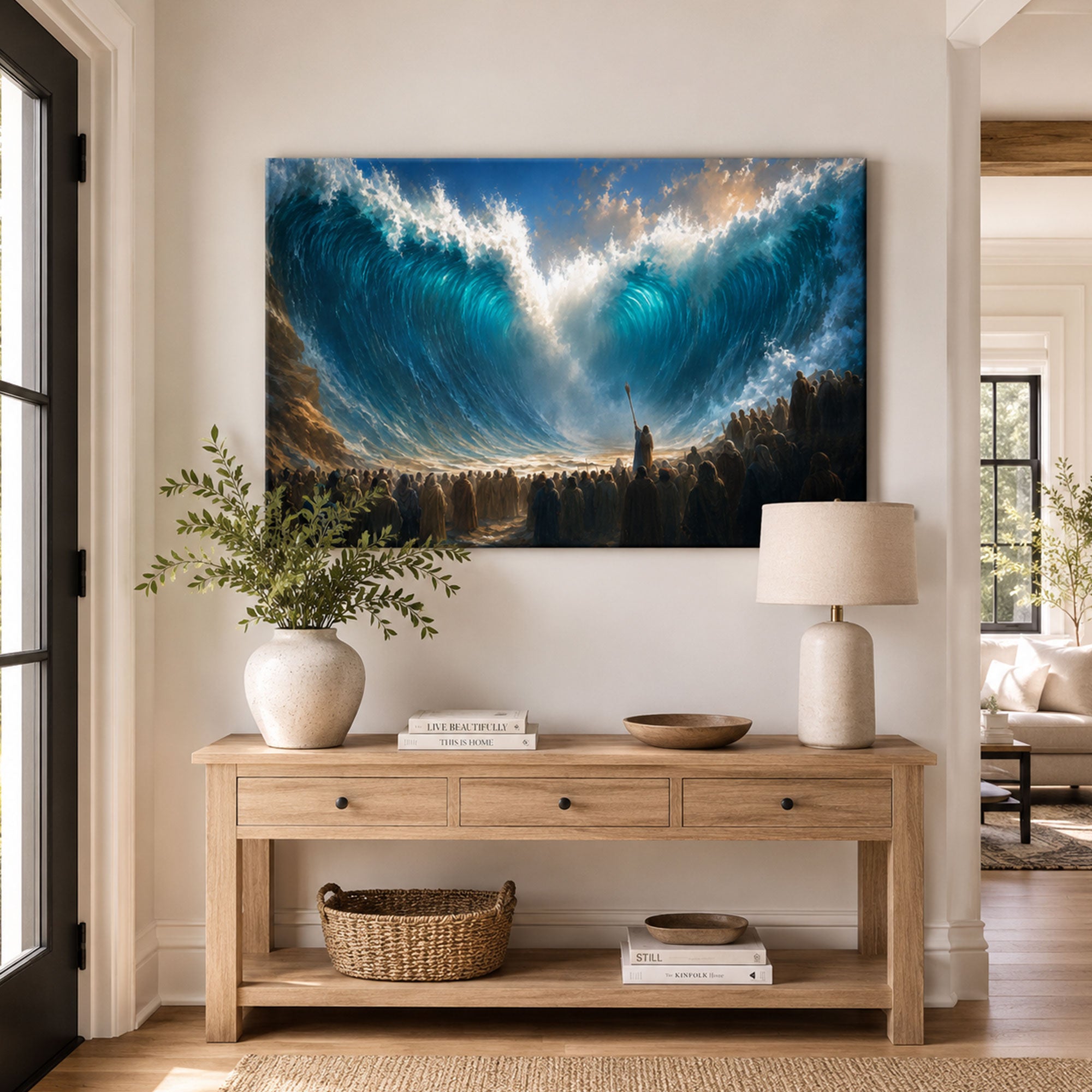 Moses Parting the Red Sea Canvas Print, Exodus Christian Faith Decor