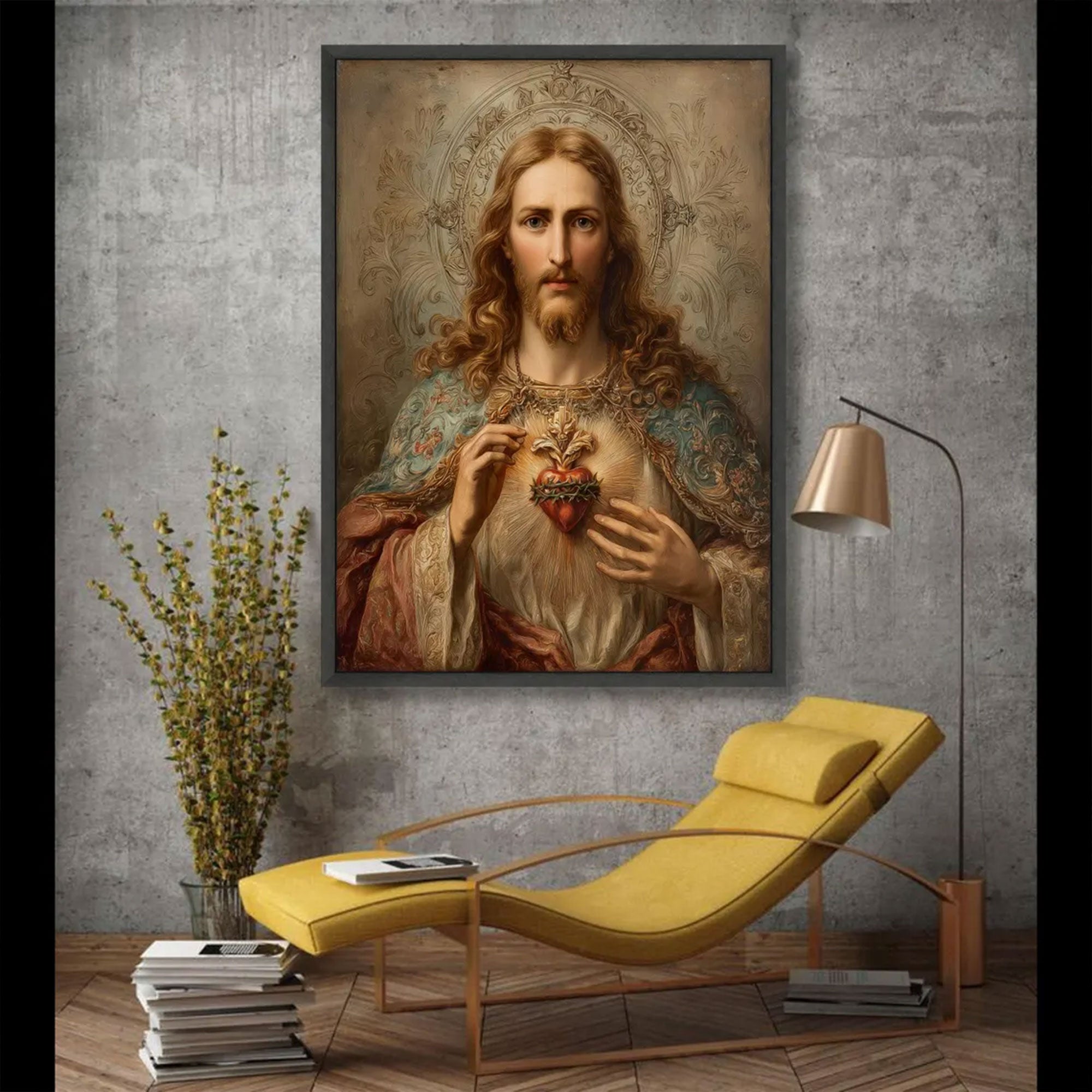 Christian Wall Art Sacred Heart of Jesus Canvas, Spiritual Decor, Inspirational Faith Gift Idea