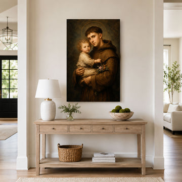 Saint Anthony of Padua with Child Jesus Canvas Print, Catholic Wall Decor, Faith Gift