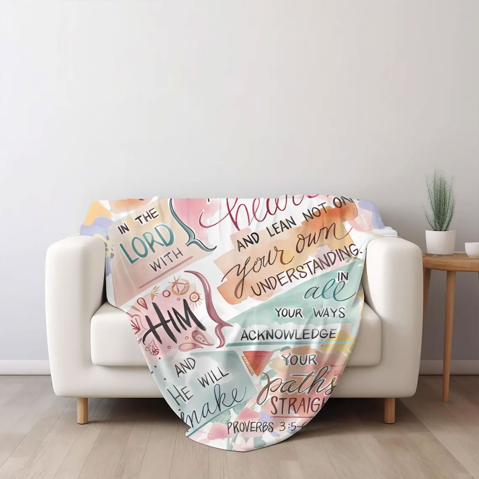 Christian Fleece Blanket, Proverbs 3:5-6 Bible Verse Throw, Religious Christening Gift, Home Decor, Girl Nursery Blanket, Cozy Faith Gift Idea