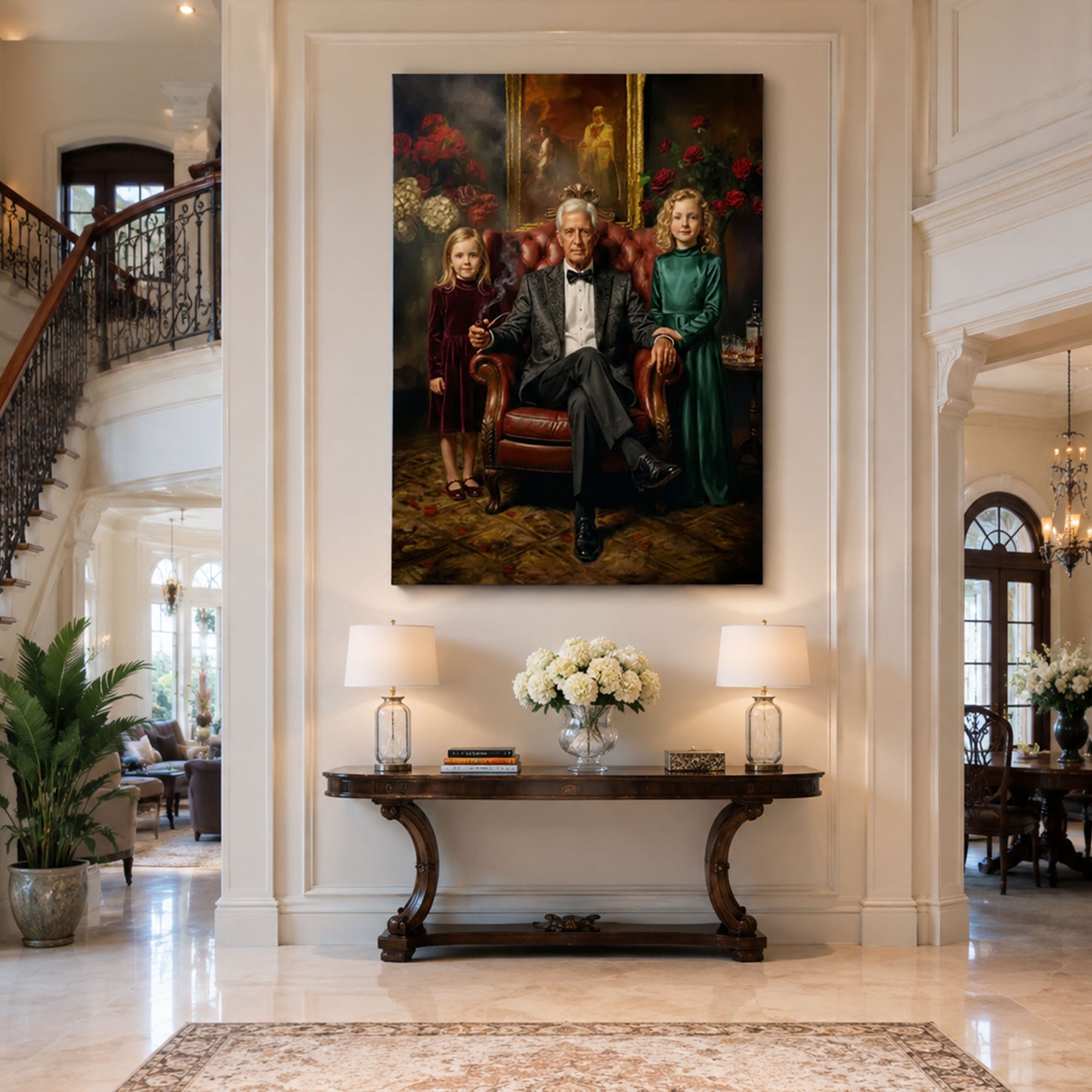 Custom Godfather Grandpa And Grandchildren Canvas Print, Personalized Mafia Boss Family Portrait Wall Art, Father’s Day Gift For Grandpa