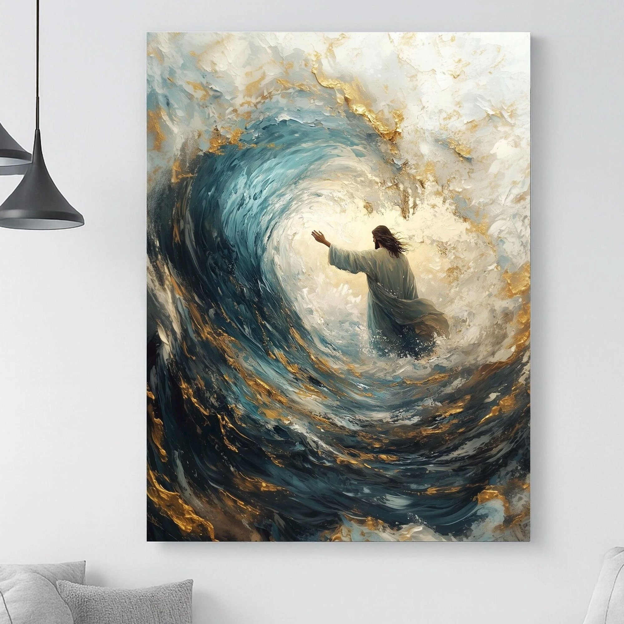 Jesus Calming the Storm Canvas Print, Christian Wall Art, Faith Miracle Scene, Spiritual Home Decor