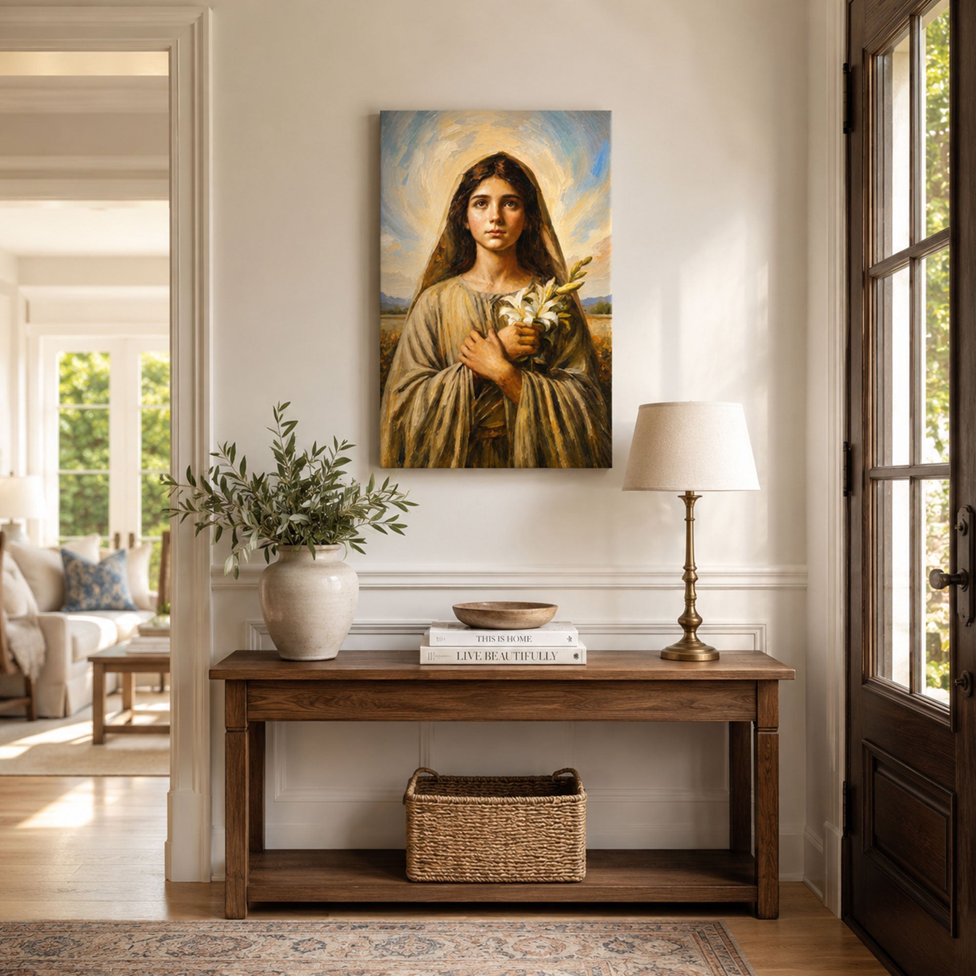 Saint Maria Goretti Canvas Print, Catholic Young Saint Wall Art, Lily Flower Faith Home Decor Gift