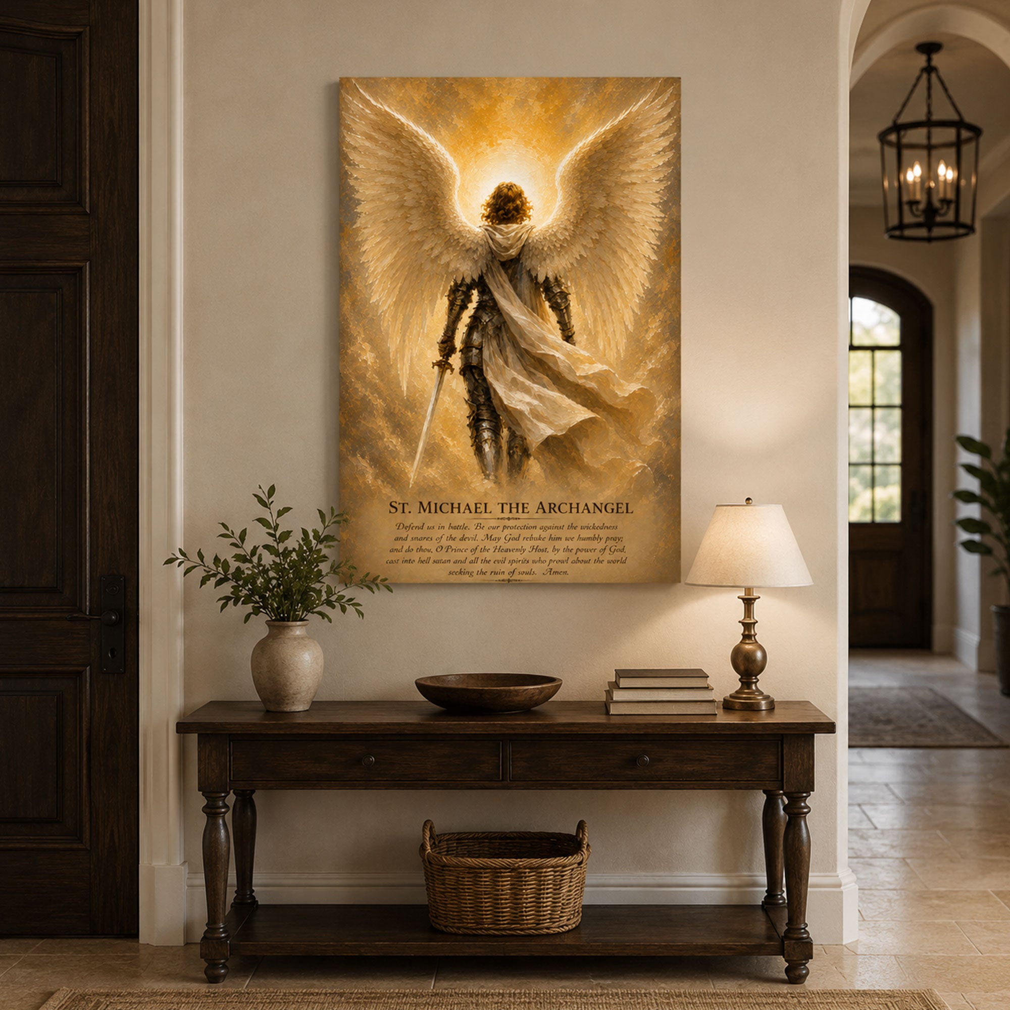 St. Michael the Archangel Prayer Canvas Print, Catholic Angel Wall Art, Faith Home Decor Gift