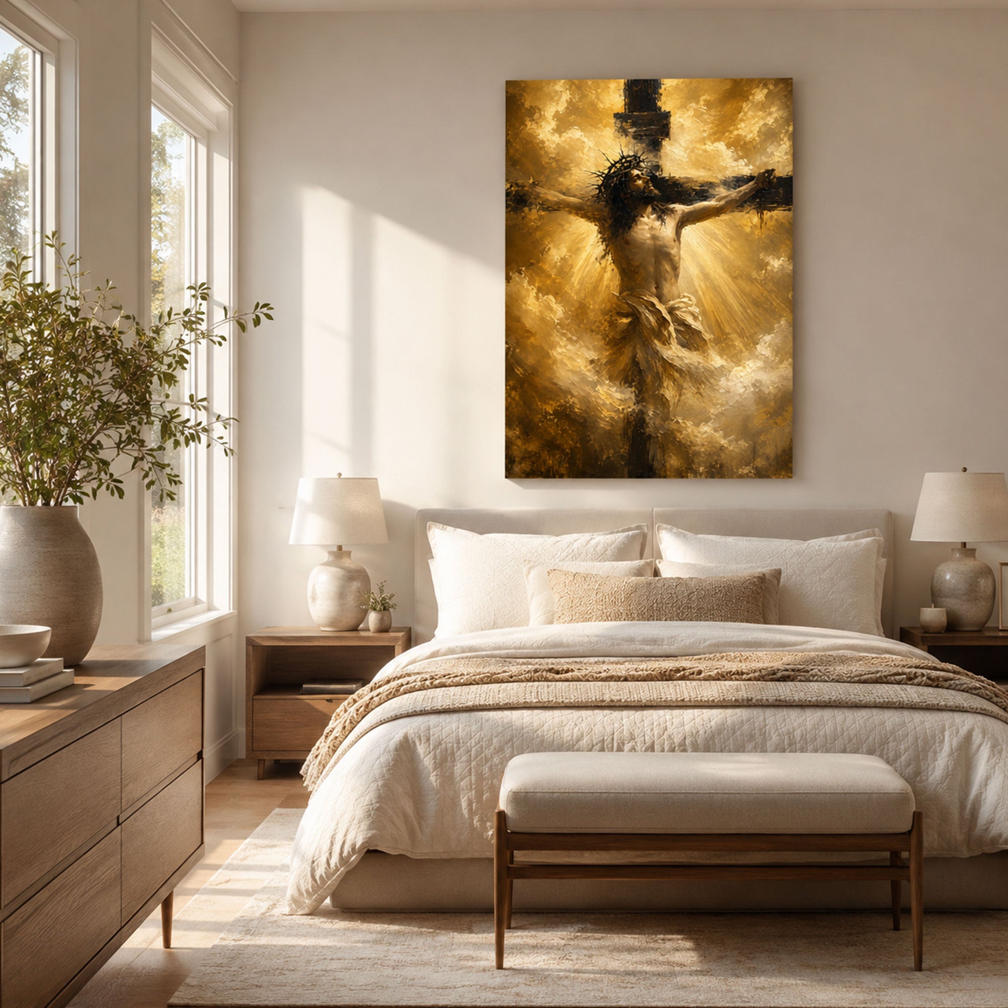 Jesus on the Cross Canvas Print, Crucifixion of Christ Christian Wall Decor, Faith Gift