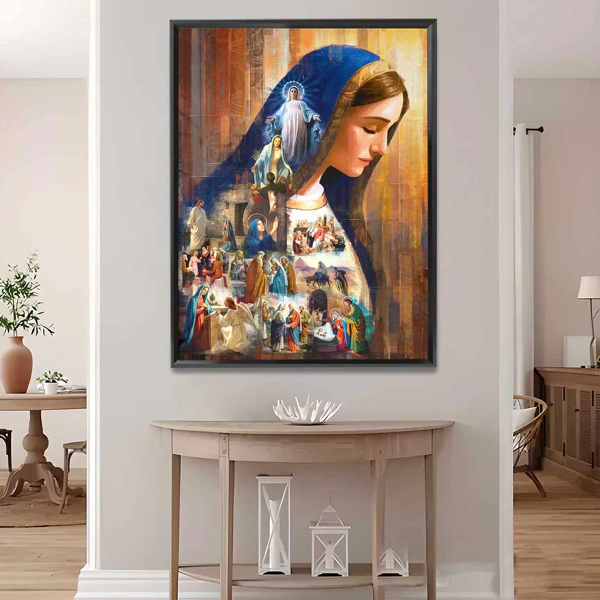 The Legacy of Mary Canvas Print, Blessed Virgin Wall Art, Catholic Faith Painting, Sacred Christian Decor