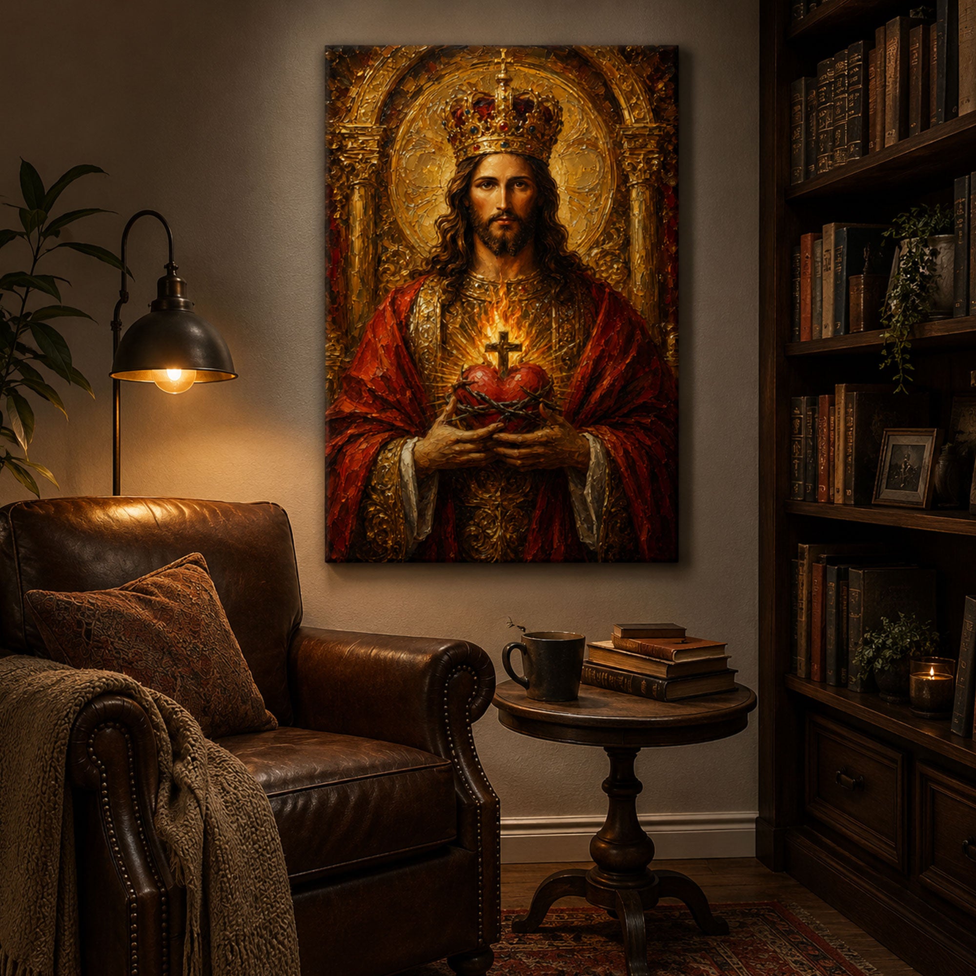 Christ the King Sacred Heart Canvas Print, Crowned Jesus Catholic Wall Art