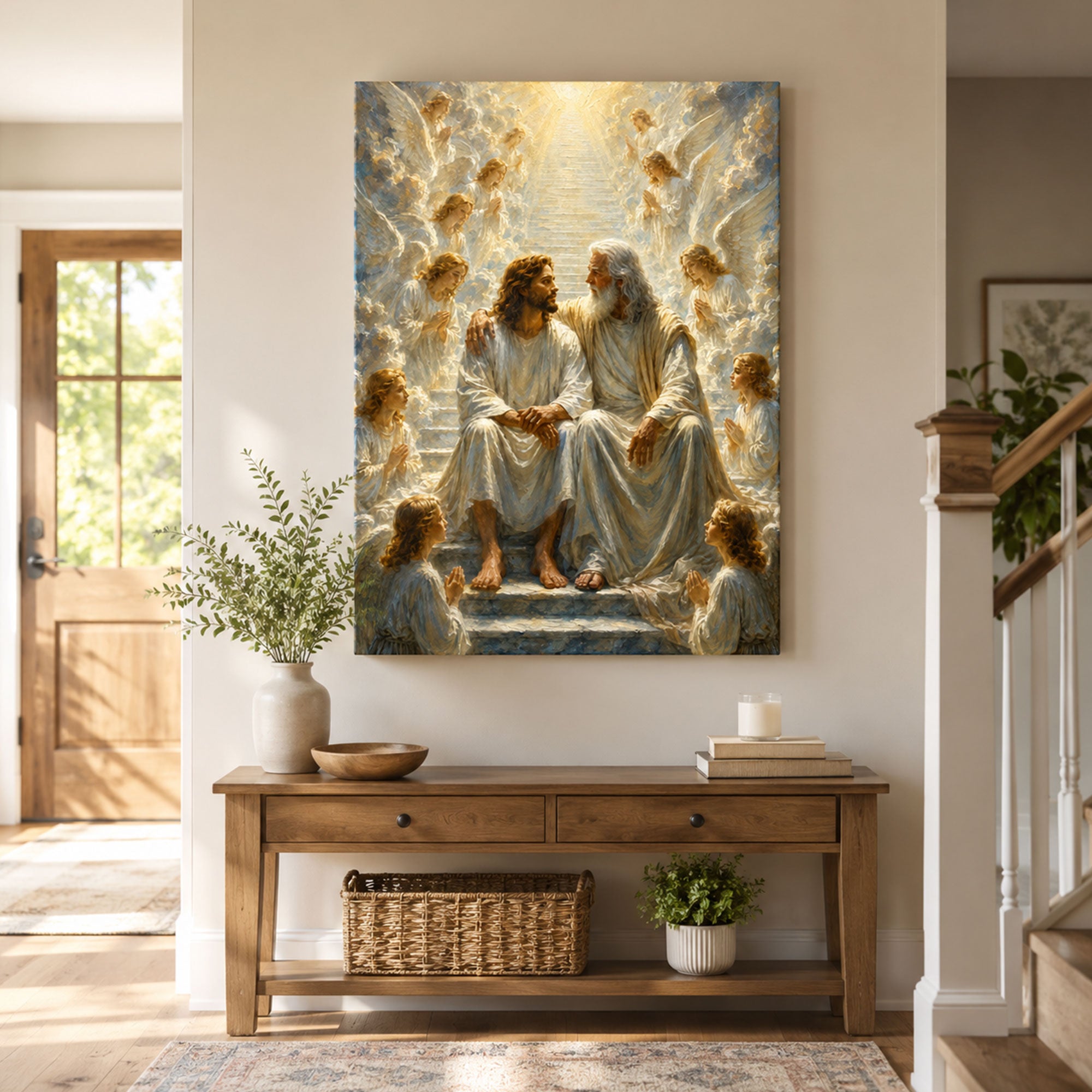 Jesus and God the Father in Heaven Canvas Print, Heavenly Kingdom Christian Wall Decor, Faith Gift