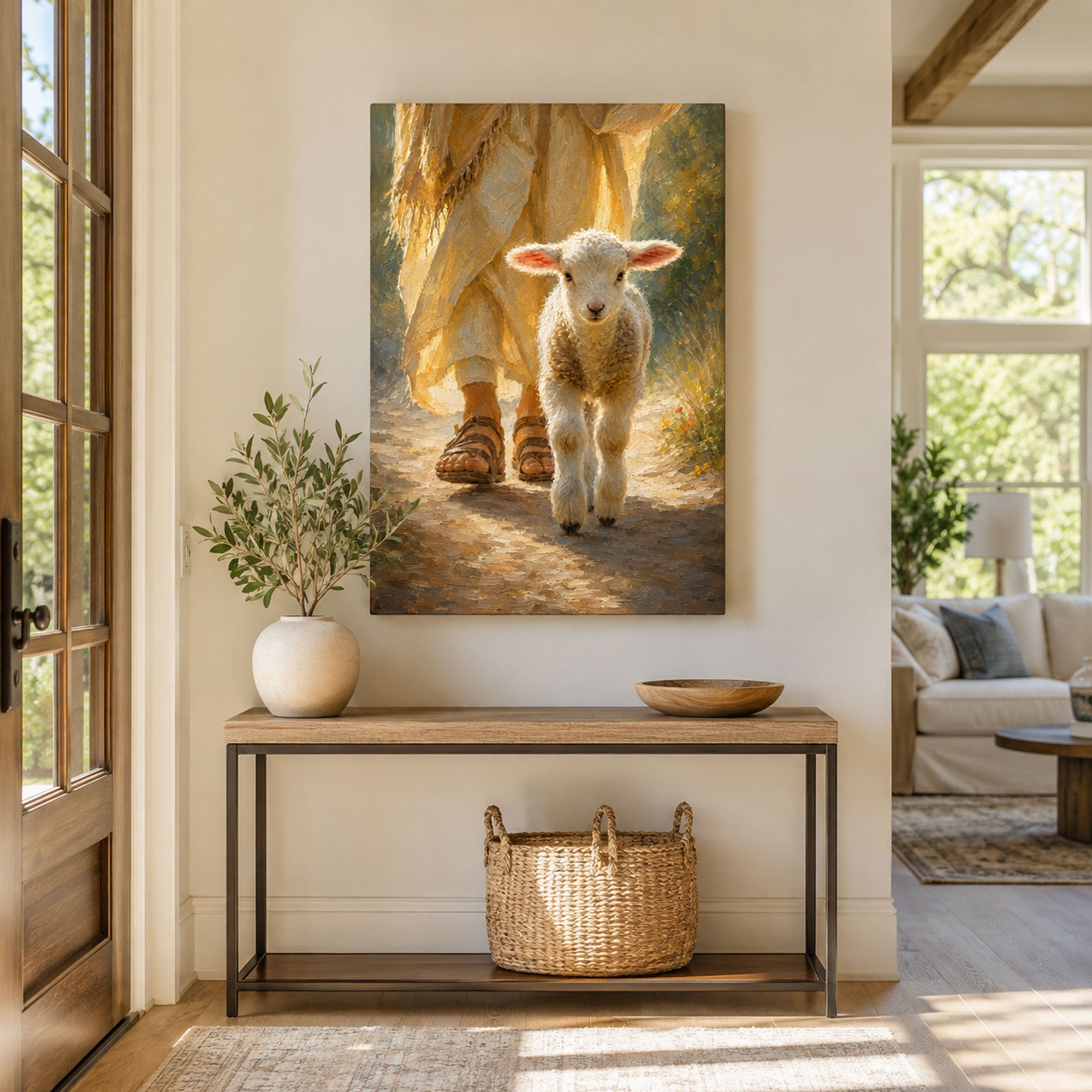 Follow Me Jesus and Lamb Canvas Print, Good Shepherd Christian Wall Decor, Faith Gift