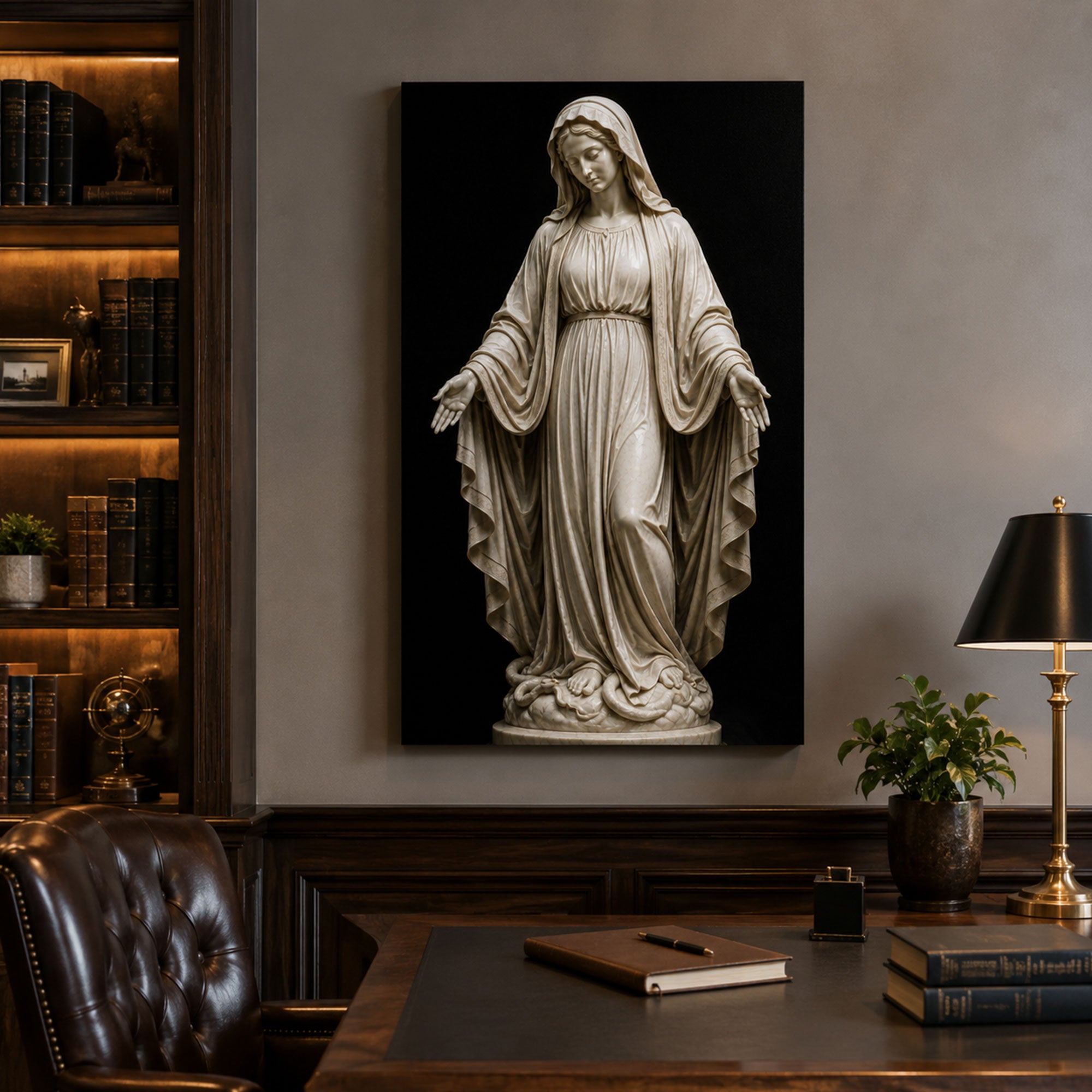 Virgin Mary Statue Canvas Print, Catholic Marian Wall Art, Faith Home Decor Gift