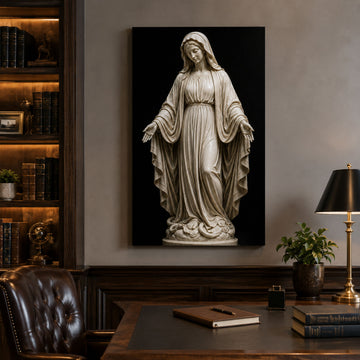 Virgin Mary Statue Canvas Print, Catholic Marian Wall Art, Faith Home Decor Gift