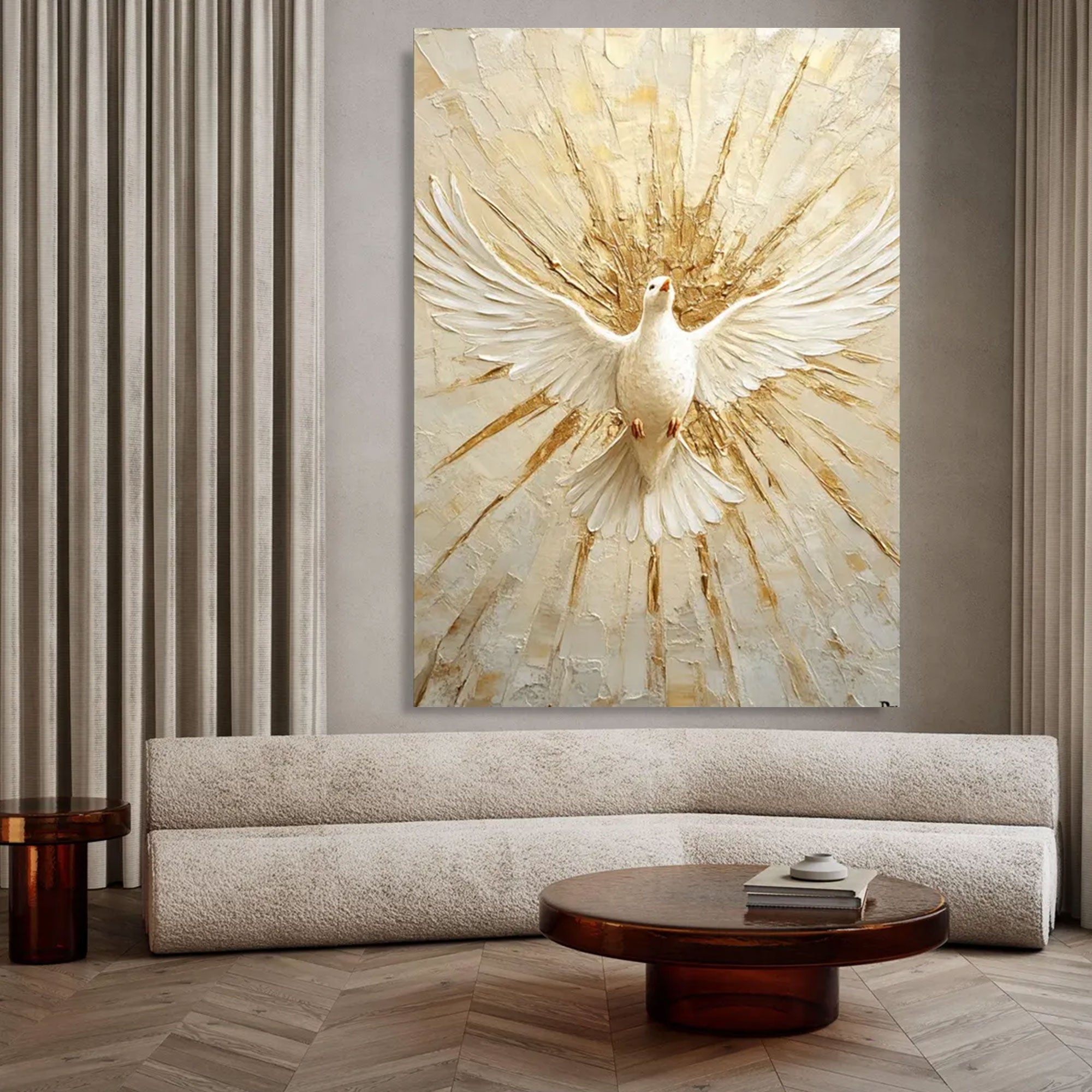 Holy Spirit Dove Canvas Print, Gold White Christian Wall Art, Symbol of Peace and Divine Presence, Spiritual Home Decor, Inspirational Faith Gift