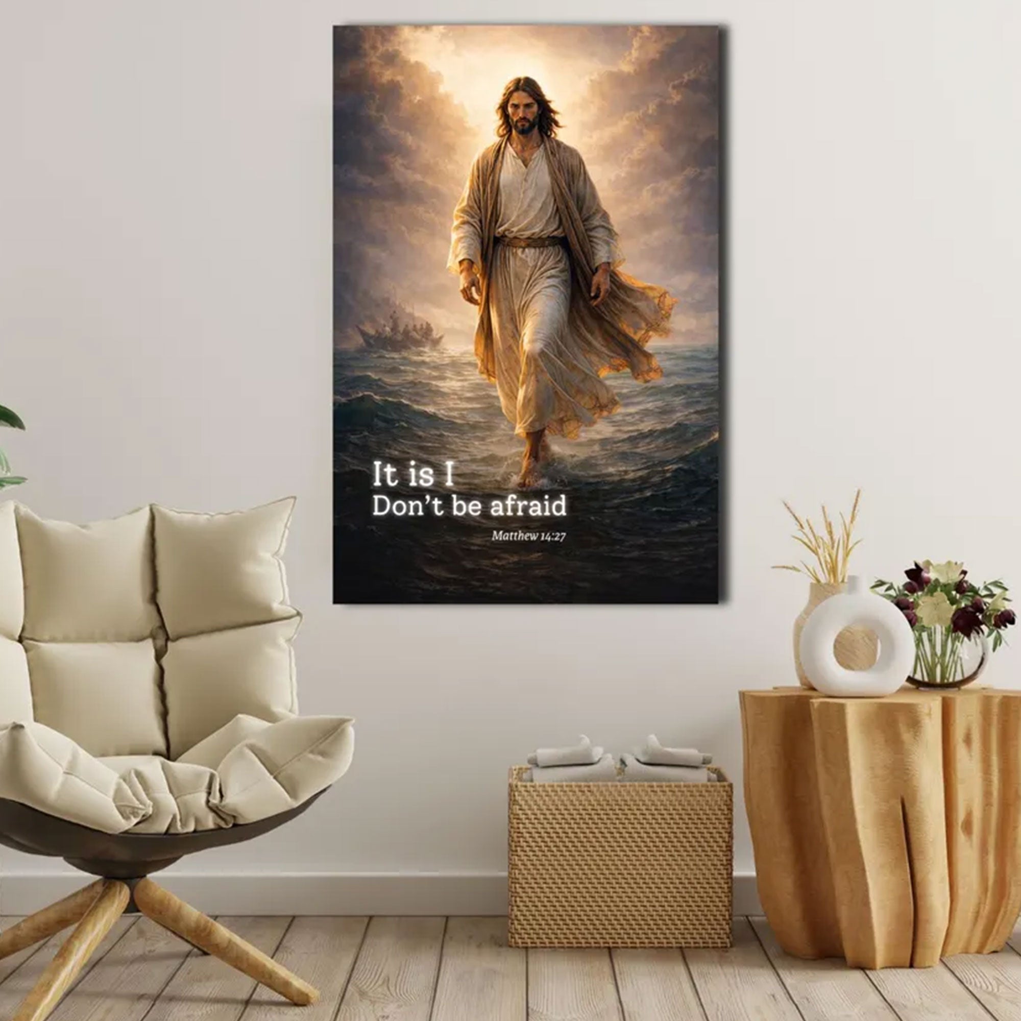 Jesus Walking on Water Canvas Print, Christian Scripture Wall Art, Faith-Based Home Decor, Religious Gift