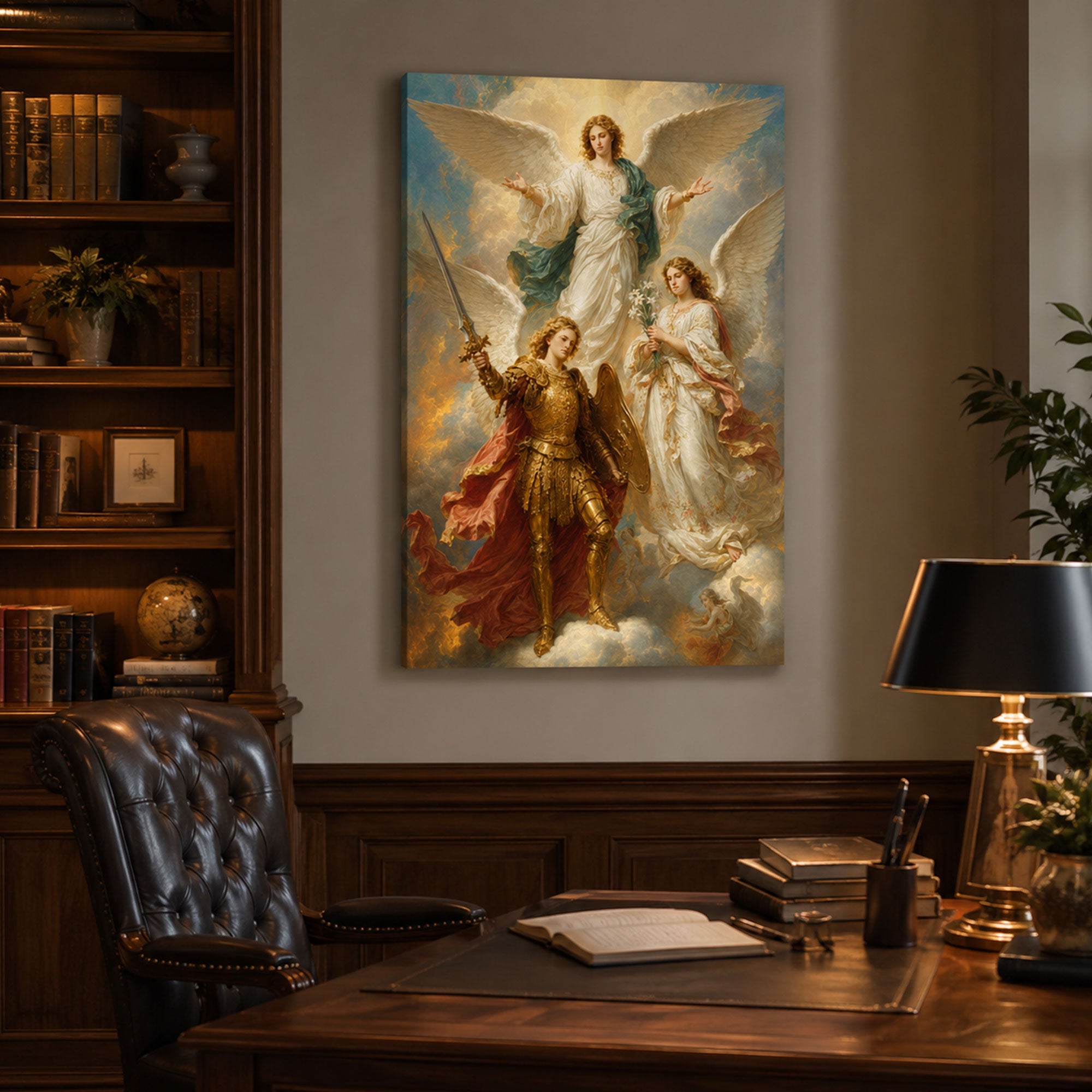 Three Archangels Catholic Canvas Print, Saint Michael Gabriel Raphael Wall Art Gift
