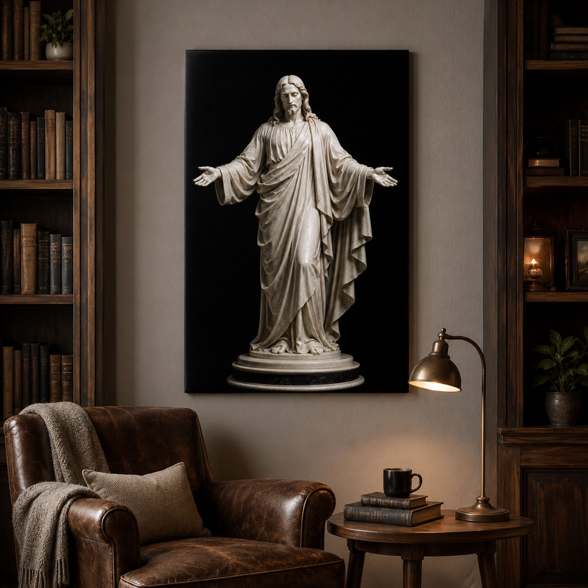 Jesus Open Arms Statue Canvas Print, Catholic Christian Wall Art, Faith Home Decor Gift