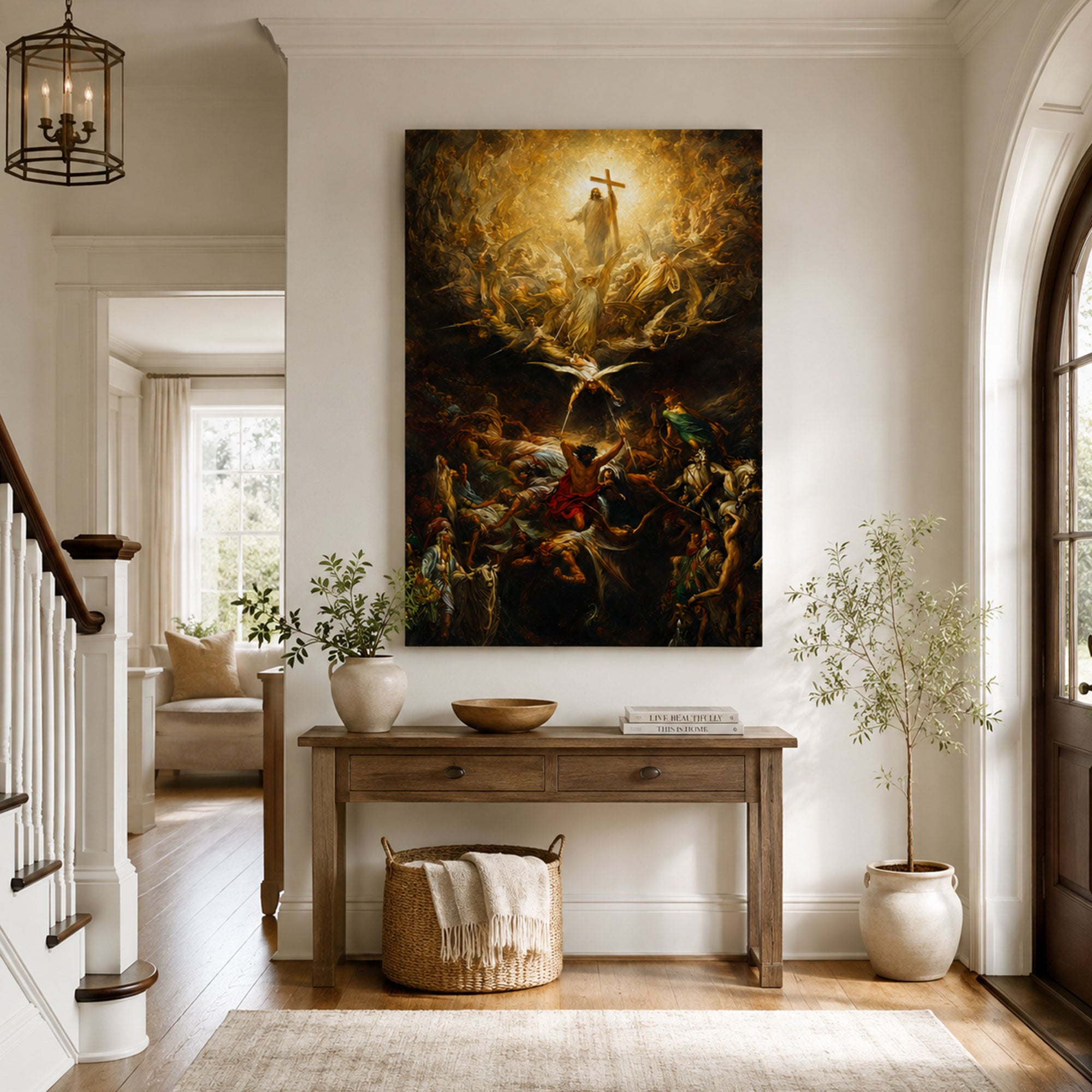 Triumph of Jesus Christ Canvas Print, Victory Over Evil Christian Wall Decor, Catholic Faith Gift