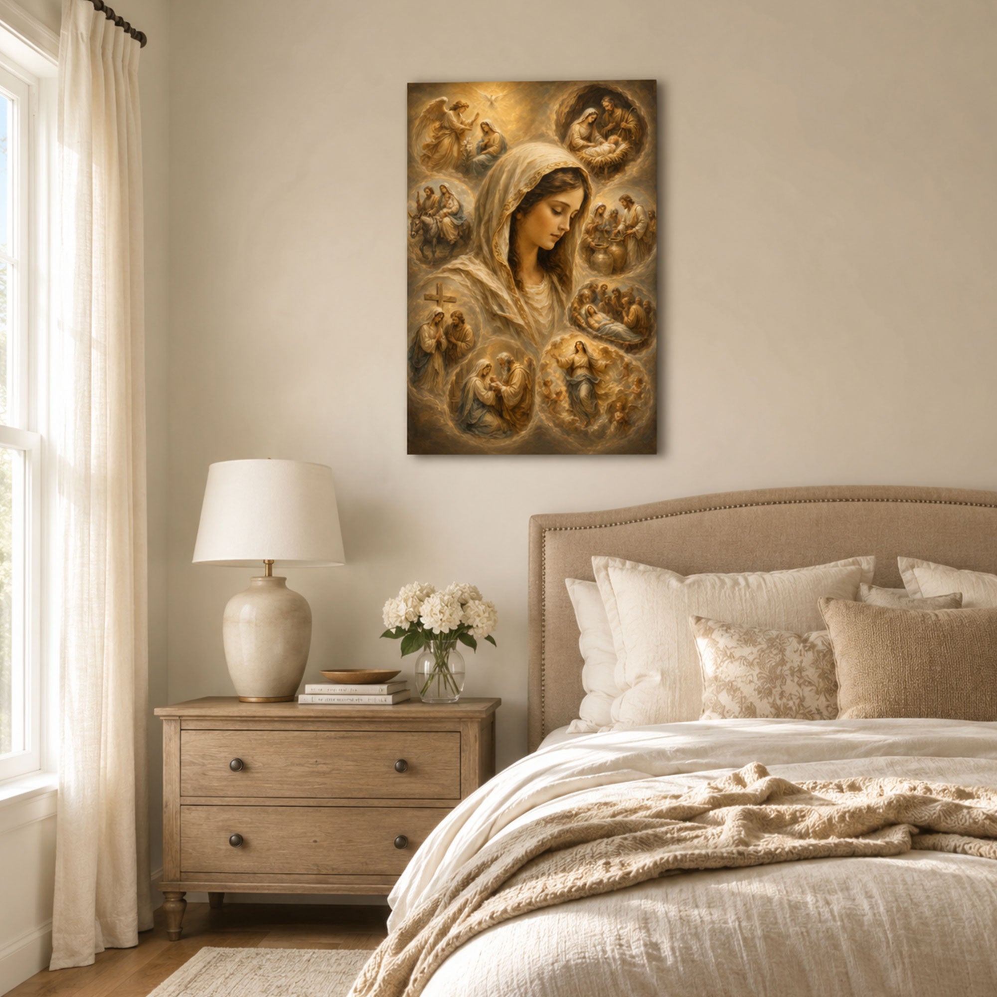 Life of the Virgin Mary Canvas Print, Catholic Wall Decor, Marian Faith Gift