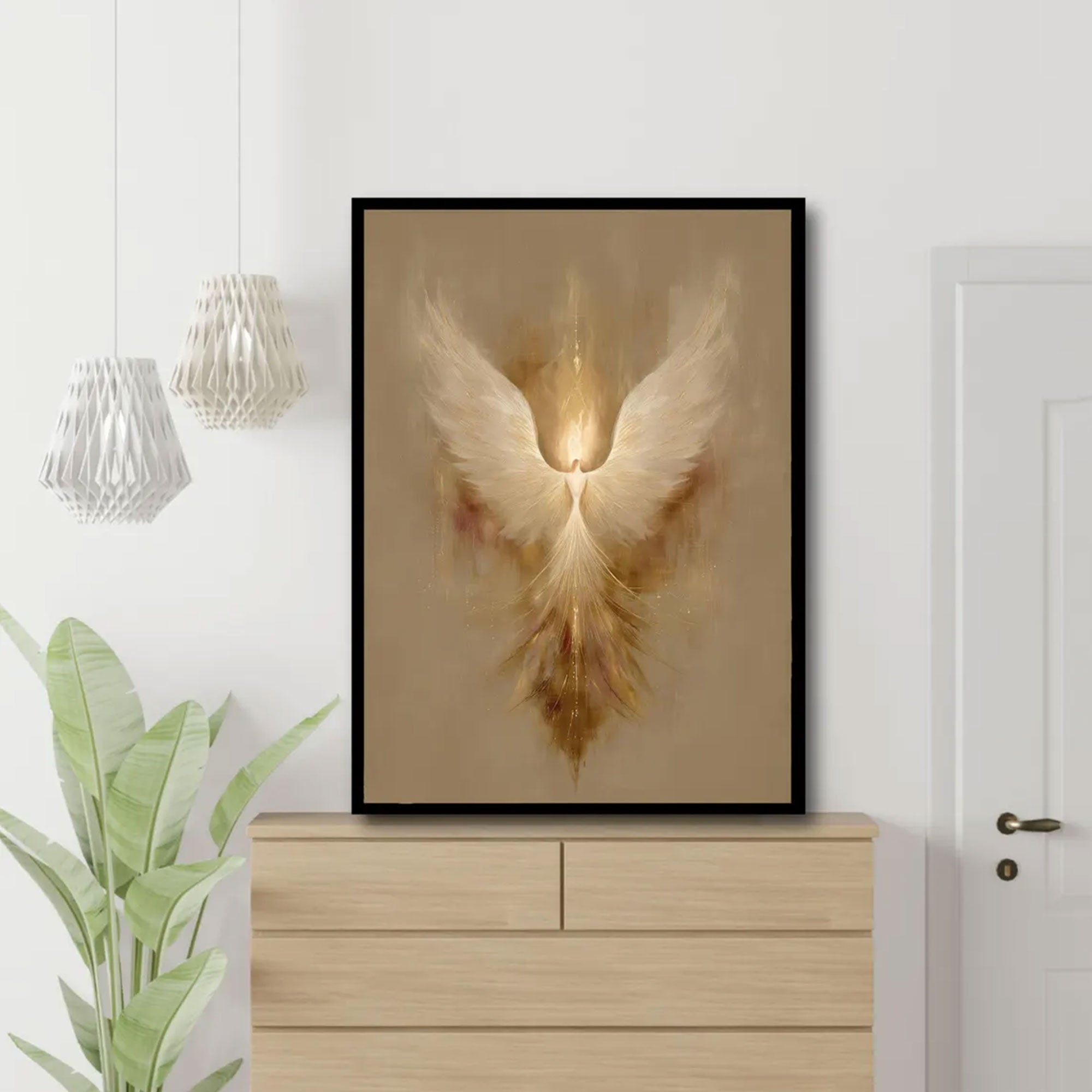Radiant Ascension Canvas Print, Golden Angel Wings Wall Art, Abstract Christian Faith Decor, Heavenly Spiritual Artwork