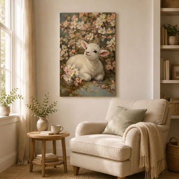 Lamb of God Canvas Print, Floral Christian Wall Art, Peaceful Faith Home Decor