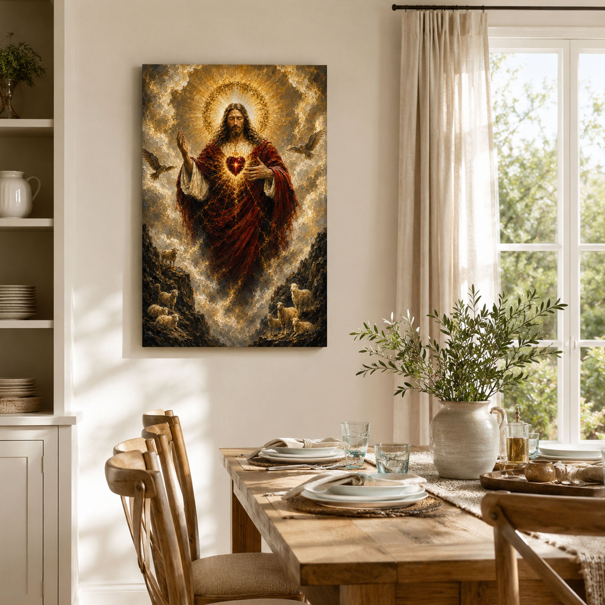 Sacred Heart of Jesus Good Shepherd Canvas Print, Catholic Christian Wall Decor, Faith Gift