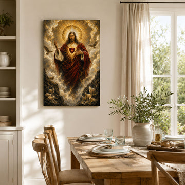 Sacred Heart of Jesus Good Shepherd Canvas Print, Catholic Christian Wall Decor, Faith Gift