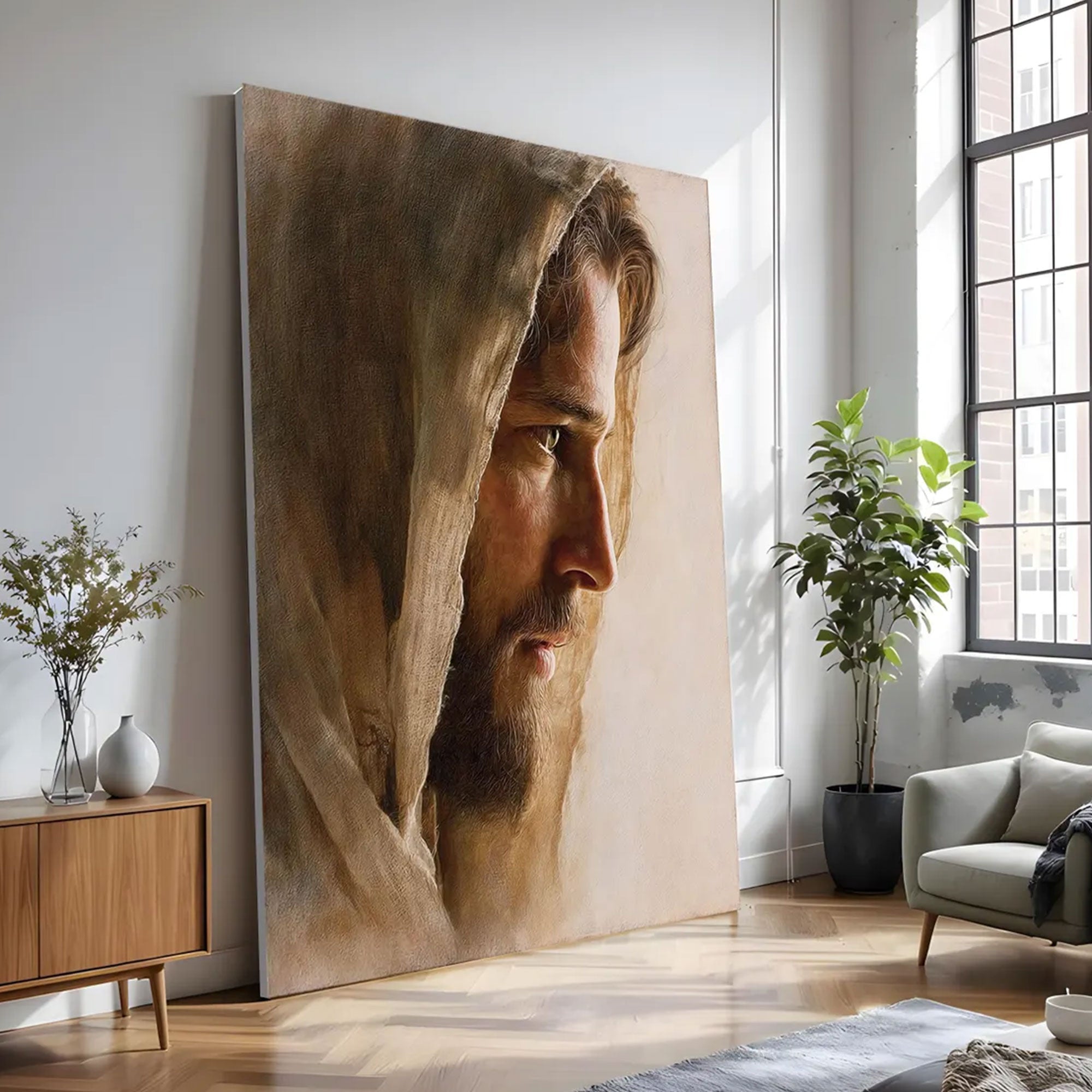 Jesus Portrait Canvas Art, Soft Christian Wall Decor, Religious Home Artwork, Inspirational Faith Gift, Modern Spiritual Decor