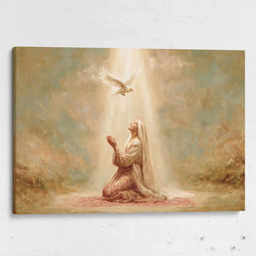Virgin Mary Canvas Print, Praying Madonna and Dove Wall Art, Catholic Religious Decor, Holy Spirit Symbol Artwork, Inspirational Faith Gift